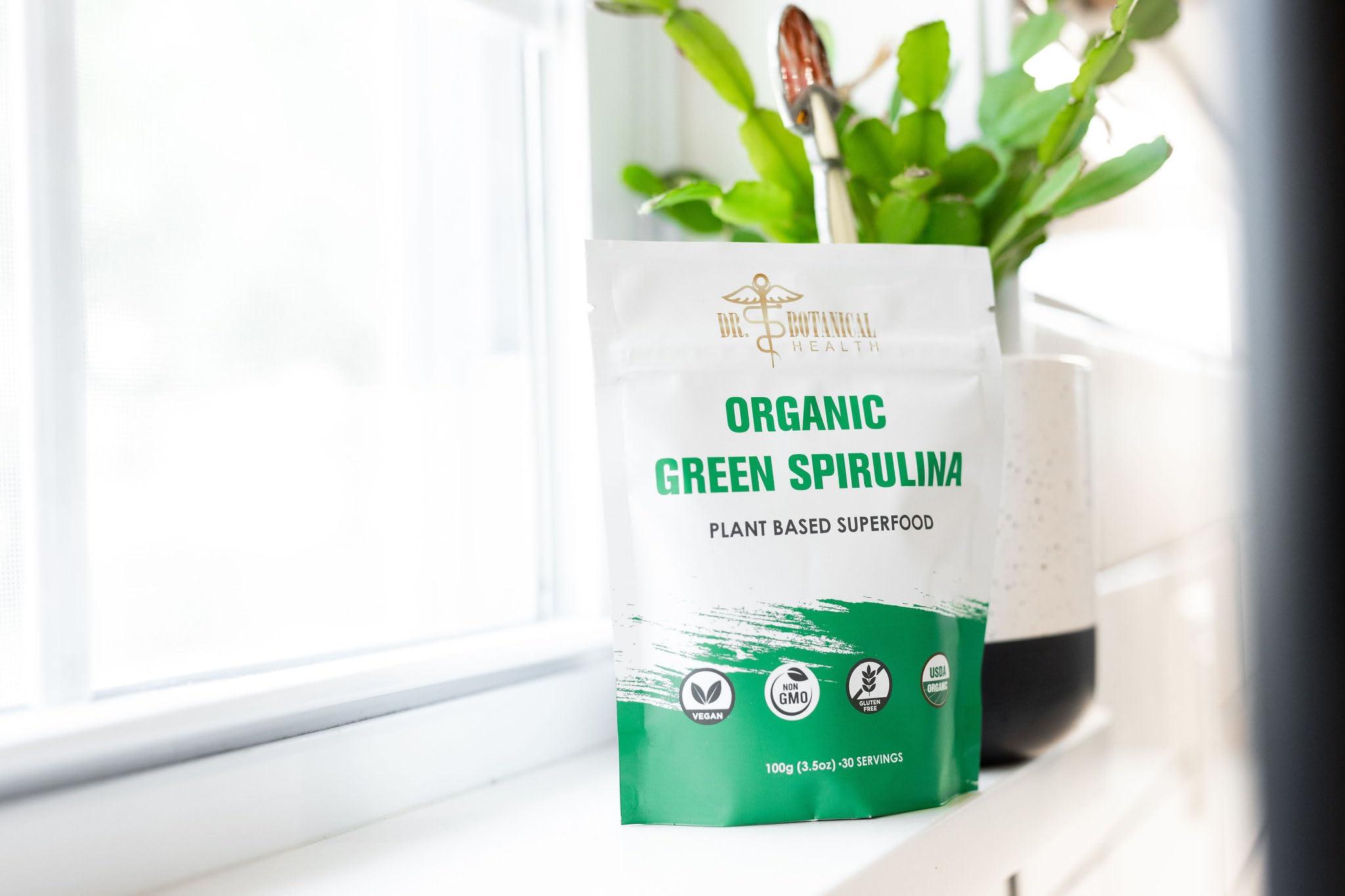 Dr. Botanical Health Dr. Botanical Health Green Spirulina Powder - Plant Based Superfood - Blue-Green Algae, No Fishy Smell, Natural Food Coloring for Smoothies & Protein Drinks - USDA Organic, Vegan, Gluten Free