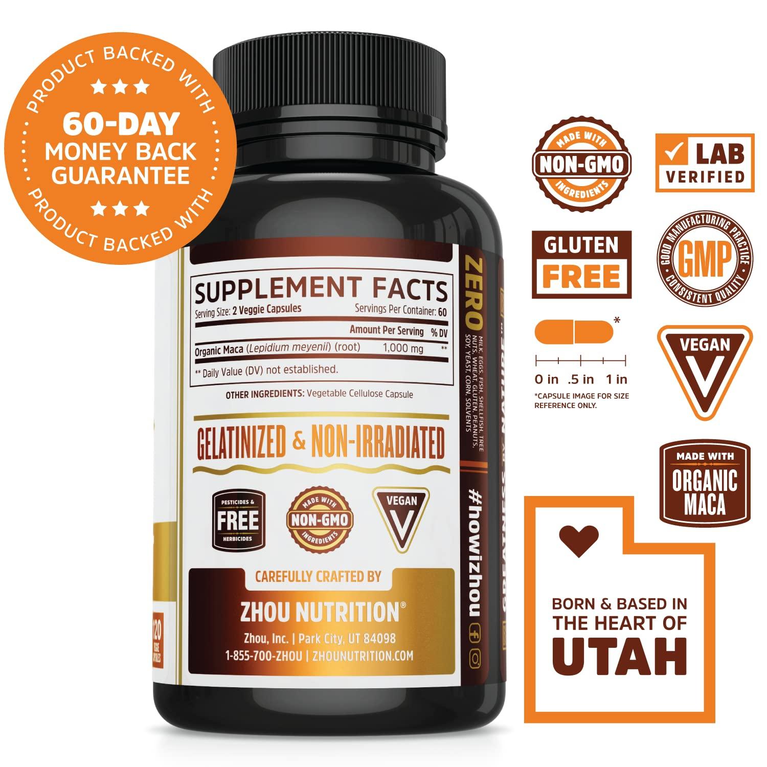 Zhou Nutrition Zhou Maca Root | Wellness Supplement for Men & Women | Boosts Energy | 60 Servings, 120 Count