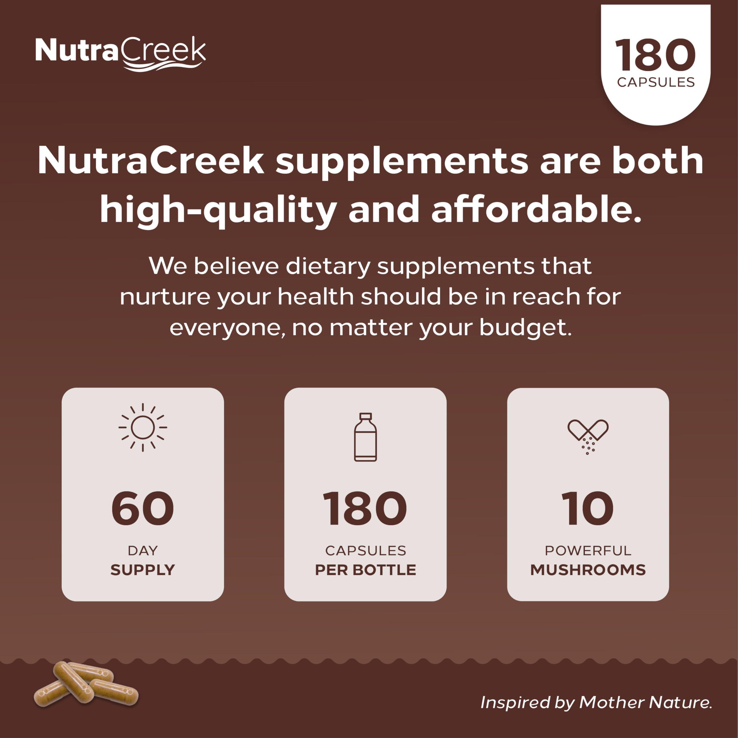 NutraCreek NutraCreek Mushroom Complex | Cordyceps Mushroom, Reishi, Shiitake, Maitake and Lions Mane Supplement. A 10-Mushroom Supplement to Support Your Mind and Body | 60 Mushroom Capsules