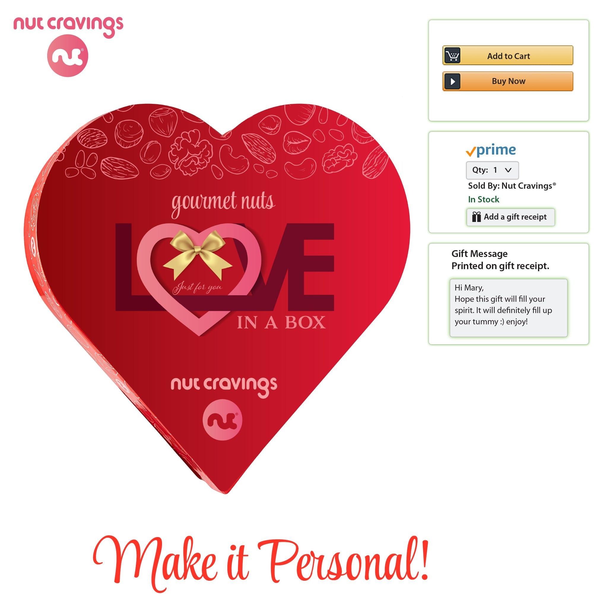 Nut Cravings NUT CRAVINGS Gourmet Collection - Valentines Day Mixed Nuts Heart Shaped Gift Basket, Love in A Box (6 Assortments) Galentines Romantic Arrangement Platter, Healthy Kosher USA Made Corporate