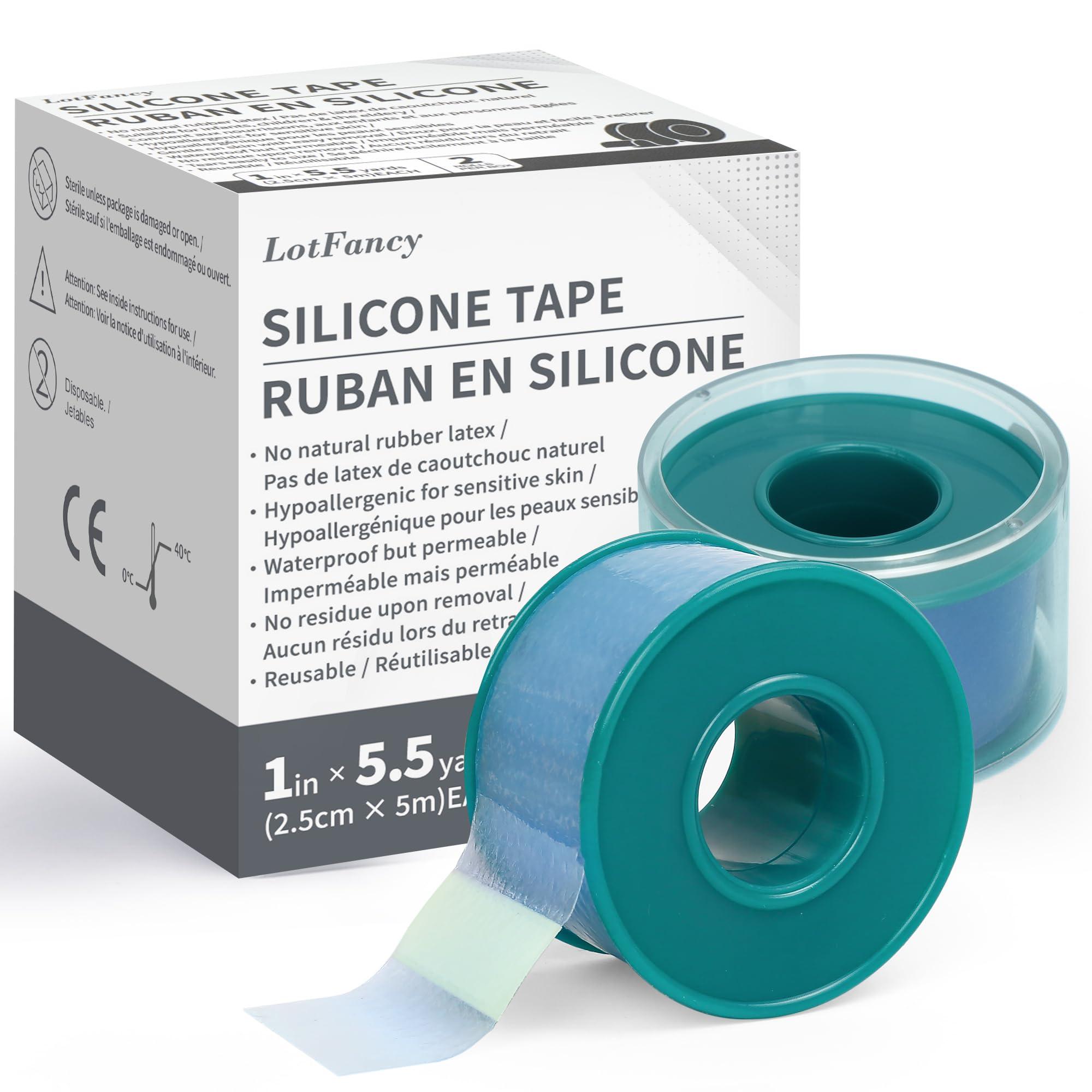 LotFancy LotFancy Medical Silicone Tape, 2Rolls 1”×5.5 Yds, Waterproof Adhesive Surgical Tape, Soft Skin Tape for Surgery First Aid, Wound, Bandage and Sensitive Skin