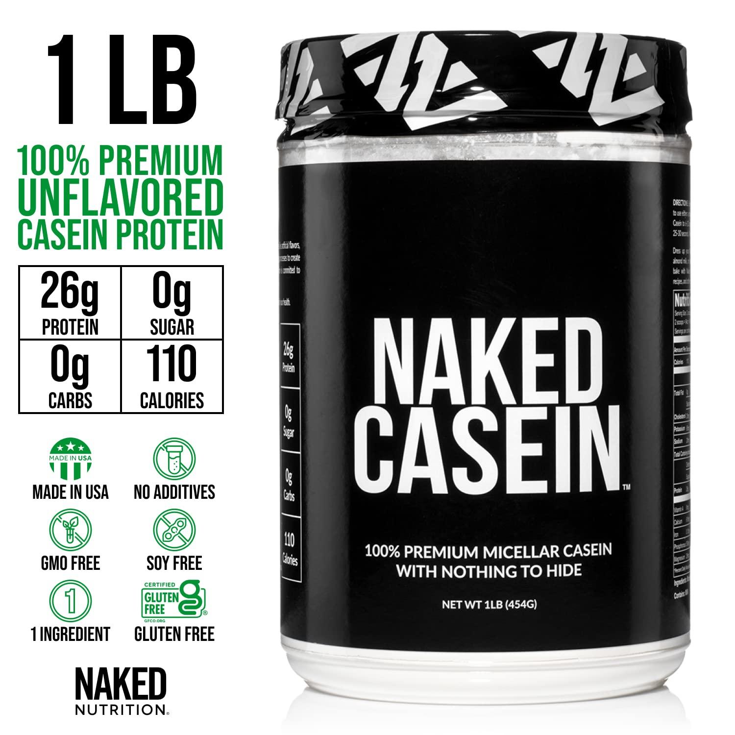 NAKED nutrition Naked Casein - 1Lb Micellar Casein Protein - Bulk, Gmo-Free, Gluten Free, Soy Free, Preservative Free - Stimulate Muscle Growth - Enhance Recovery - 15 Servings