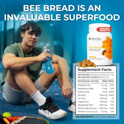 NTime Organic Bee Bread - Natural Fermented Pollen, Multivitamin for breast growth, Superfood for men, women, Vital Proteins, Immune Support & Energy Supplement