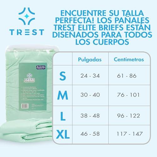 Trest TREST Elite Briefs for Men and Women, Overnight Diapers for Incontinence, Elite Absorbency, Comfortable, Odor Neutralizing and Secure Fit with 2 Wide Tabs - Green, Small (Pack of 2)