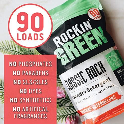 Rockin' Green Rockin' Green Classic Rock Laundry Detergent (90 Loads), Plant based, All Natural Laundry Detergent Powder, Vegan and Biodegradable Odor Fighter, Safe for Sensitive Skin, 45 oz (Smashing Watermelons).