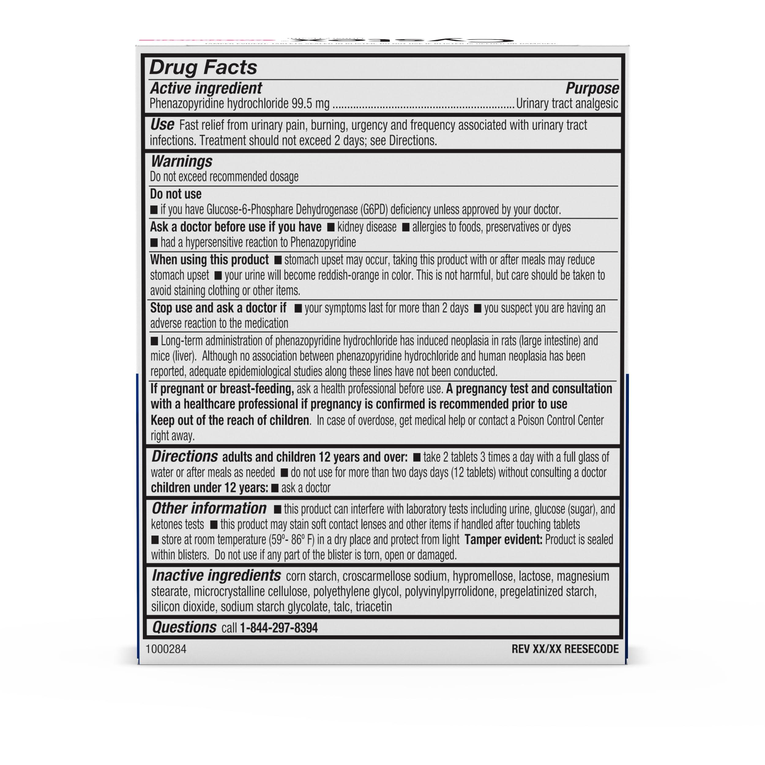 Cystex Cystex UTI Pain Relief for Women and Men, Phenazopyridine HCl 99.5mg Tablets, Maximum Strength, Fast Acting Remedy for Burning and Bladder Discomfort, HSA/FSA Eligible & Approved, 24 Tablets