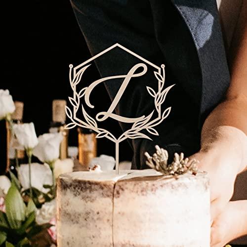 Vinisong Vinisong Personalized Initials Cake Topper Wreath Letter L Cake Topper Wood Monogram Cake Topper Rustic Wedding Cake Topper Birthday Cake Decoration(Design 03,L)