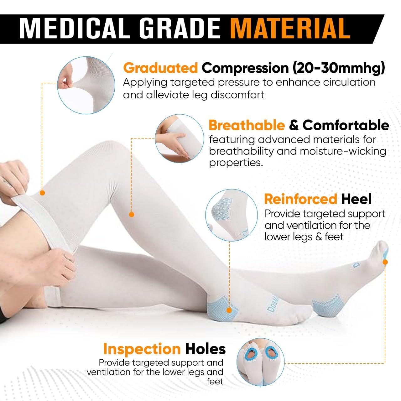 Doc Miller Doc Miller TED Hose Thigh High Anti Embolism Stockings for Women & Men, Hospital Style Surgical Stockings, Plus Size White Compression Socks 15-20mmHg, Support Hose with Inspection Hole Small