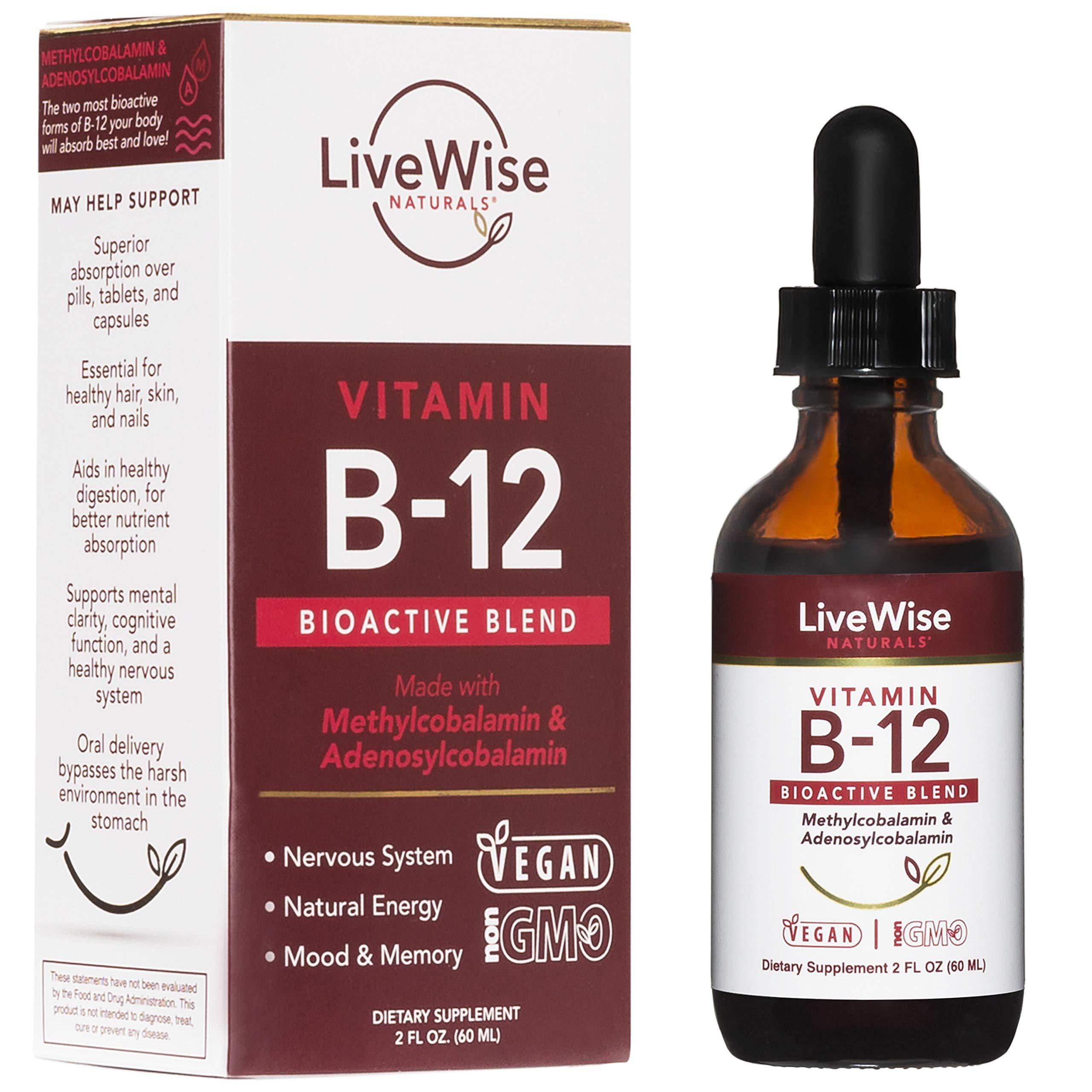 Live Wise Naturals Liquid B12 Vitamin Sublingual – All-Natural Liquid Vitamin Vegan B12 Drops – Non-GMO Adenosylcobalamin Methylcobalamin B12 Supplement – Boost Your Immune System, Metabolism, Energy and Focus!