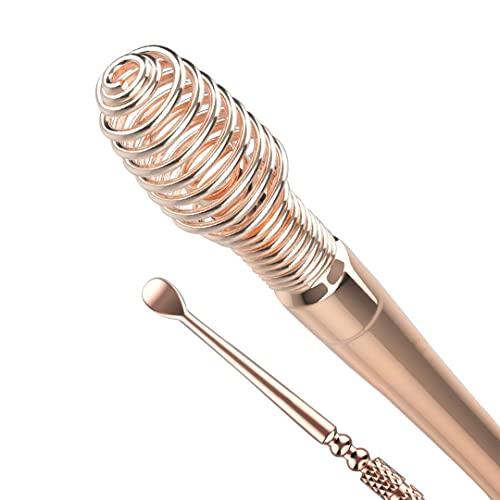 TFK.XTAY Spring Ear Wax Cleaner Tool Set Ear Cleaner Ear Cleaner Tool Ear Wax Removal Spoon Double Ended with Stainless 360° Spiral Ear Massage Cleaning Tool Ear Cleaner Cleaning Brush and Storage Box Gold