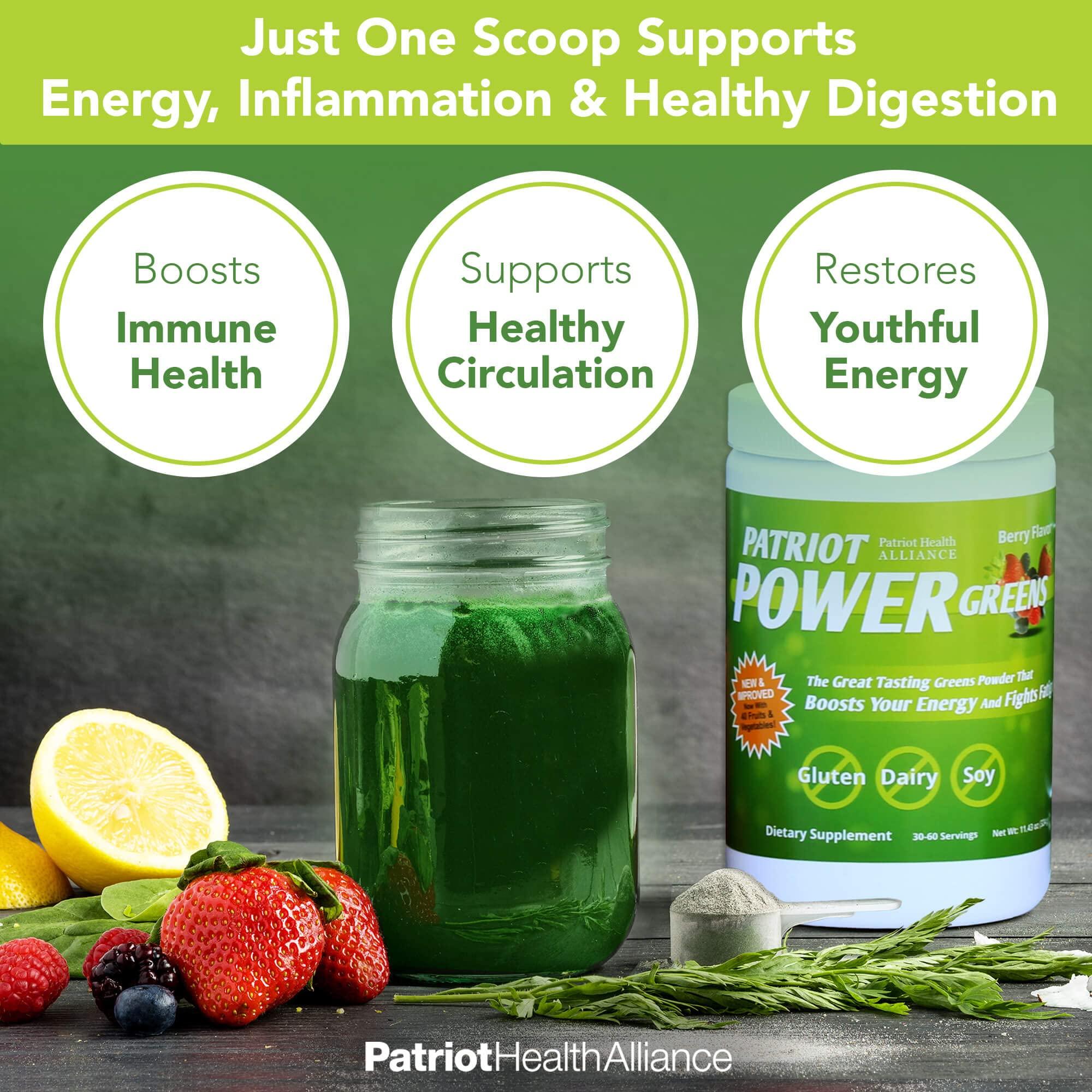 PATRIOT HEALTH ALLIANCE Patriot Power Greens: 40+ Fruits & Vegetables, Organic Superfood Dietary Supplement, 60 Servings