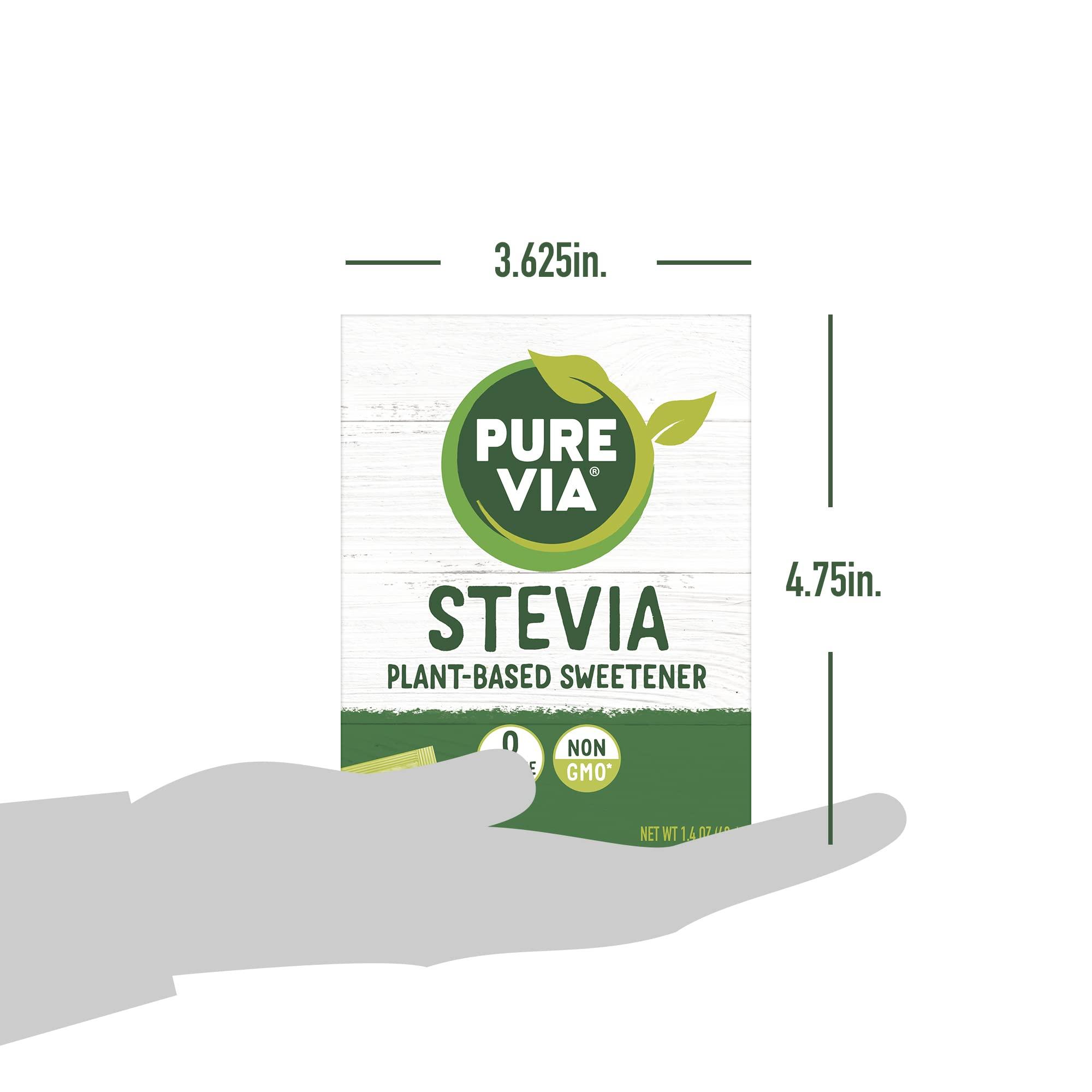 Pure Via PURE VIA Stevia Sweetener Packets, Sugar Substitute, Natural Sweetener, No Erythritol, Zero Calorie Natural Sweetener Packets, 40 Count (Pack of 12)