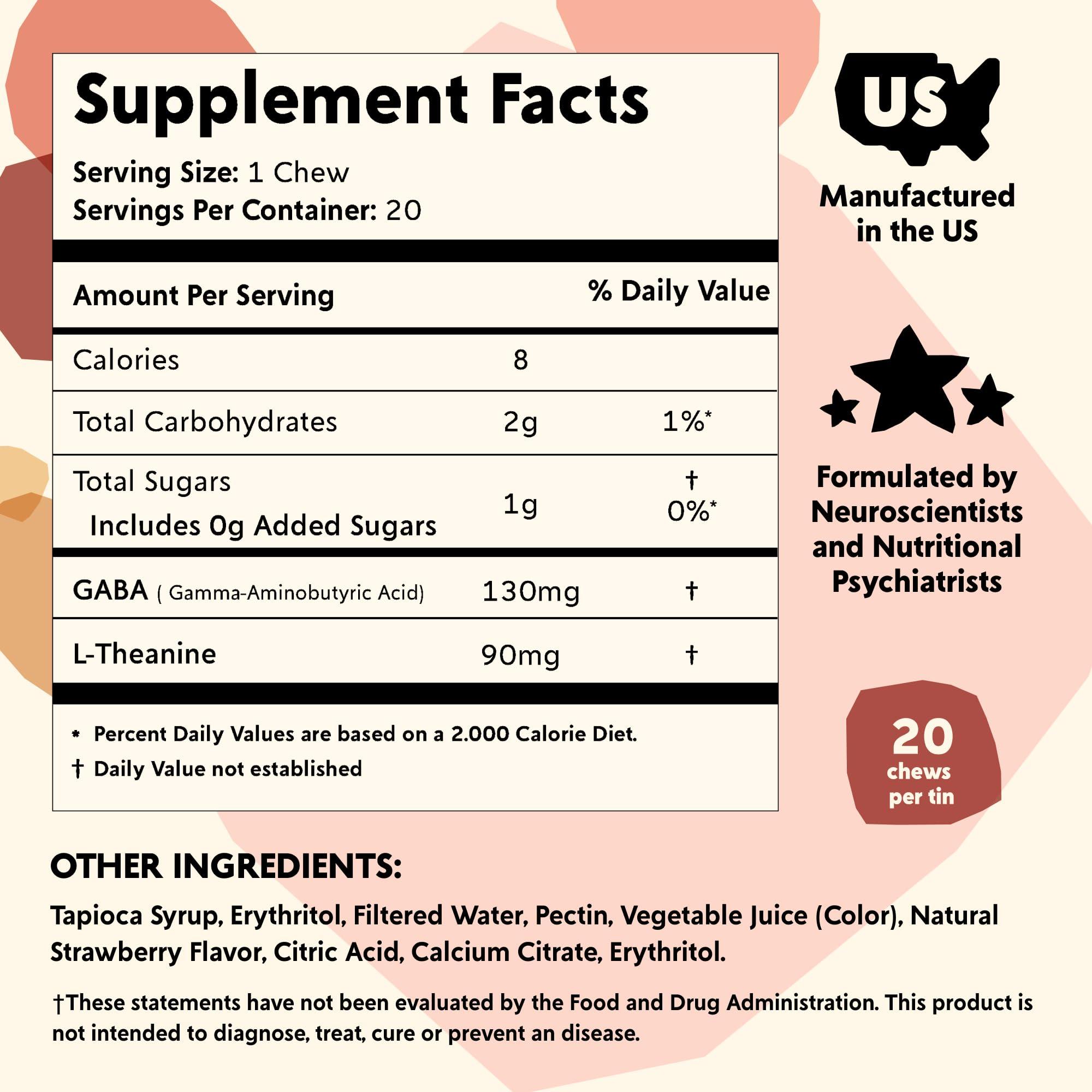 PYM Health PYM Berry Mood Chews Support for Stress, Worry & Overwhelm, 60 Count - 130mg GABA, 90mg L-Theanine - Vegan, Non-GMO, Gluten-Free, No Added Sugar - All-Natural Mood Balance Supplement Made in USA!