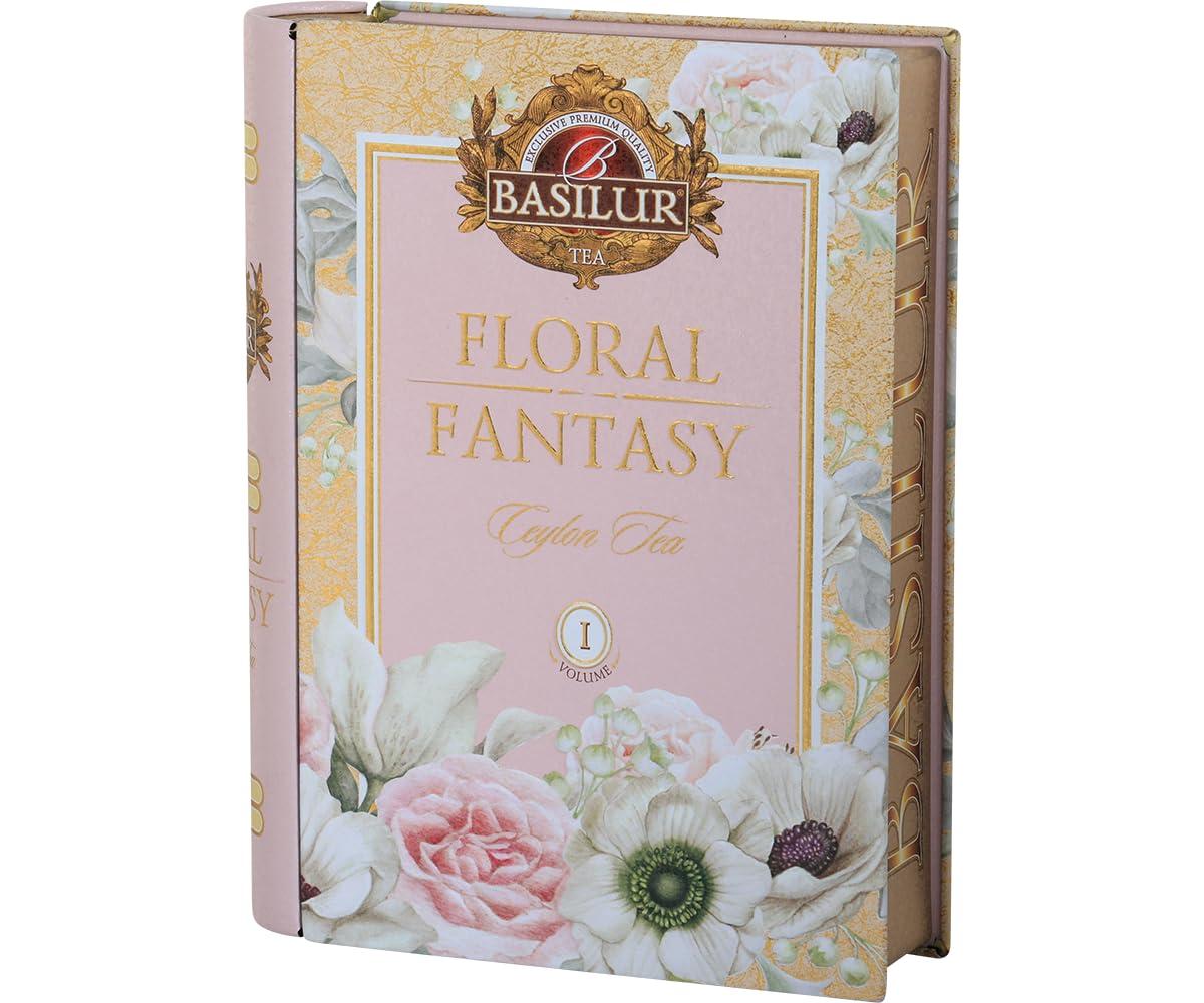 Basilur Basilur | Gift Tea Set | Floral Fantasy Volume 01 | Collectable Metal Tin Caddy | Pure Ceylon Green Leaf Tea with Hibiscus Flower, Peppermint and Rose flower| 100g /3.52 oz