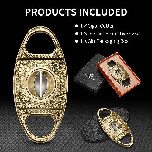 hancigar HANCIGAR V-Cut Cigar Cutter Stainless Steel Vintage Carved Cigar Guillotine Scissors Sharp Edge with Gift Box (Bronze) Gifts for Men