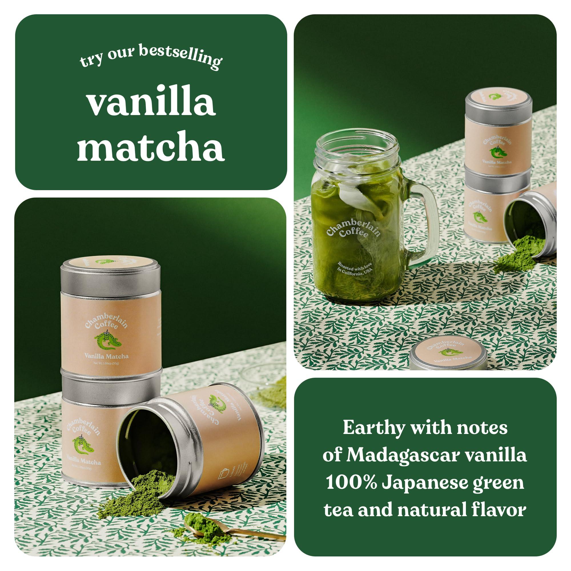 Chamberlain Coffee Chamberlain Coffee Vanilla Matcha Green Tea Powder - Madagascar Vanilla + Ceremonial Grade Matcha - Hot or Iced - Organic, Vegan & Gluten-Free Matcha Powder - 1.06 oz