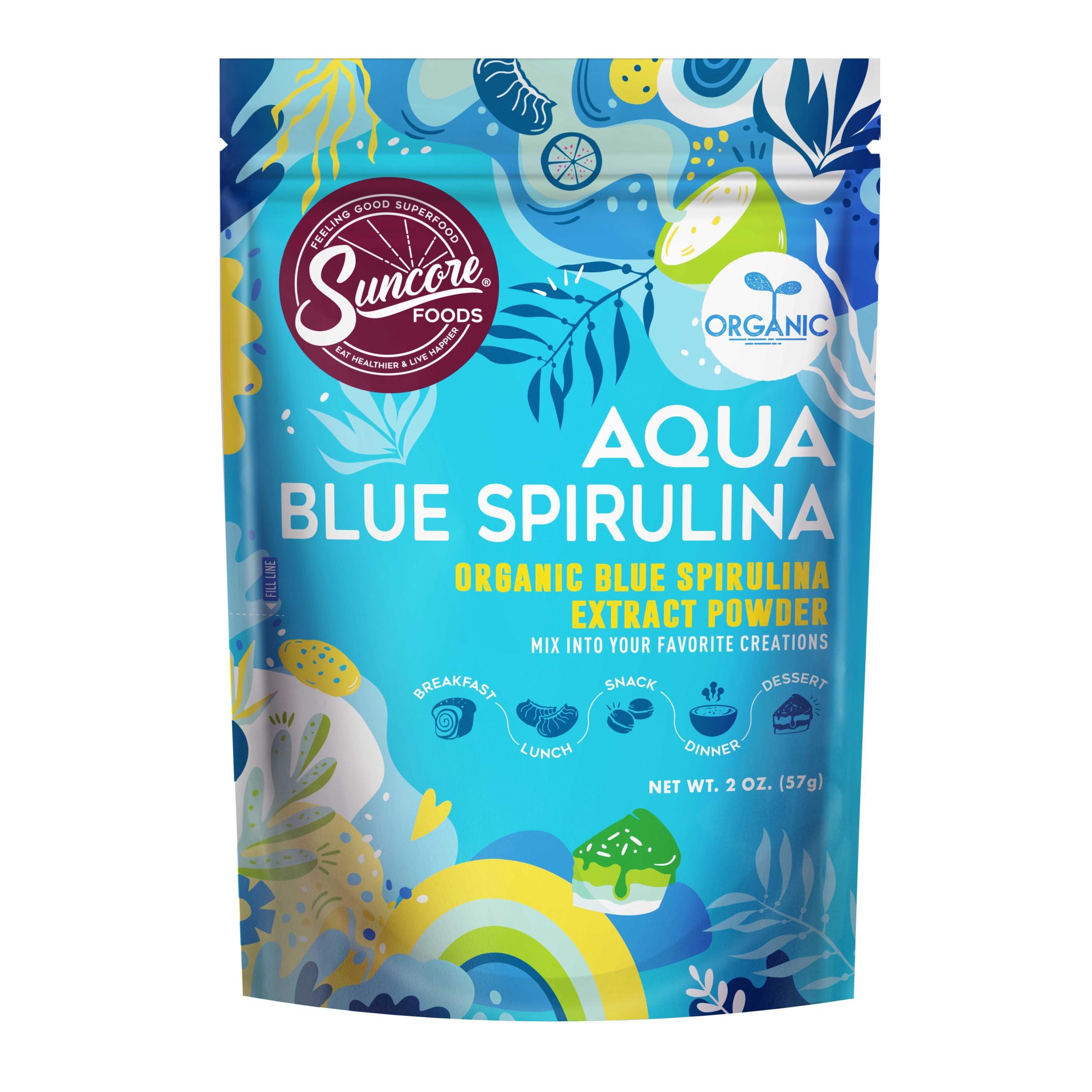 Suncore Foods Suncore Foods Aqua Blue Spirulina Powder, 2 oz (1 Bag), Organic, Gluten-Free, Non-GMO, Plant-Based, Perfect for Food Coloring, Baking, Drinks, Smoothies, and More