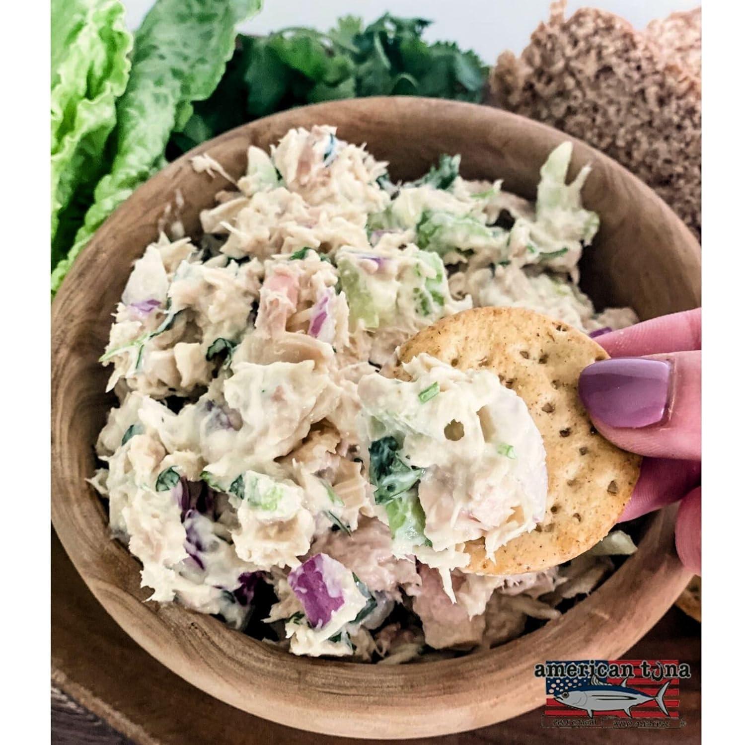 American Tuna Wild Albacore Tuna Fish by American Tuna - with Sea Salt, MSC Certified, Sustainable One by One Pole Wild Caught Fish - 6 oz cans | Pack of 12 | Premium Canned Tuna for Health and Flavor Enthusiasts!