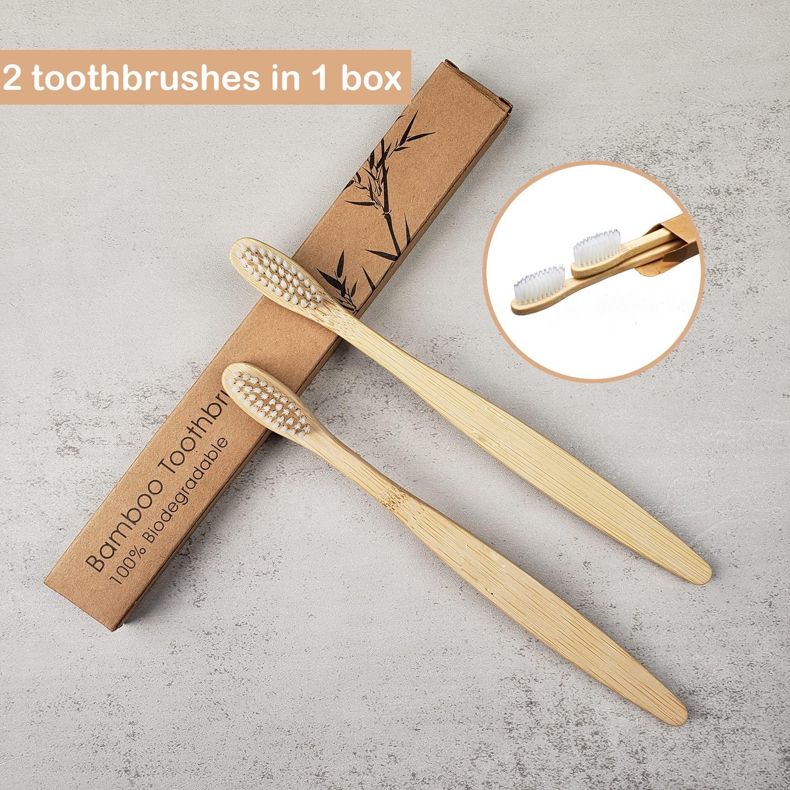 SEVENHEAD SEVENHEAD 10 PCS Bamboo Toothbrushes Soft Bristles Wooden Toothbrushes for Adult, Natural Biodegradable BPA Free Eco Friendly Toothbrushes White