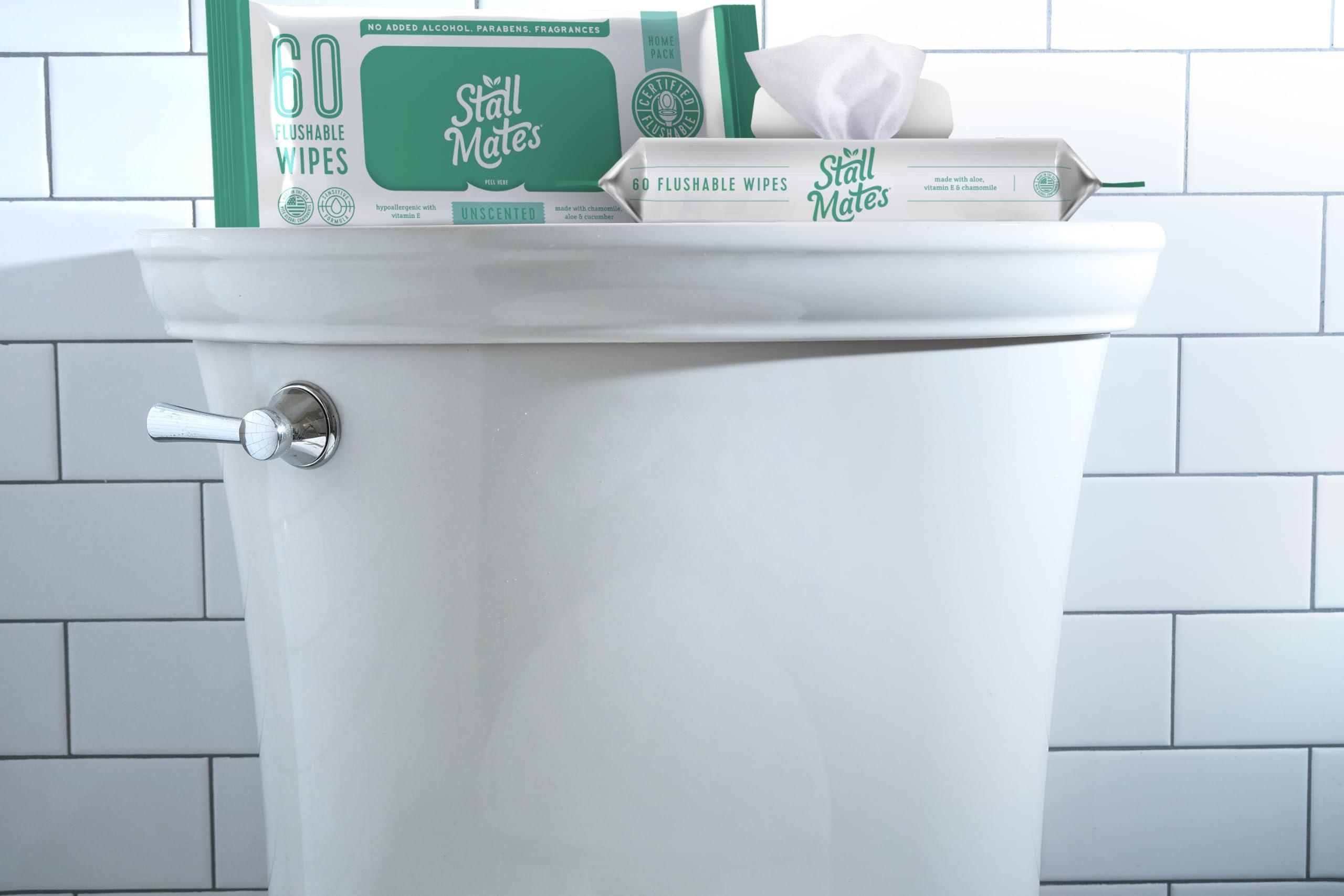 Stall Mates Wipes Stall Mates Wipes: Flushable Wipes | 60-Wipe Home Pack | Hypoallergenic | Unscented with Vitamin-E & Aloe | (4 Pack - 240 Wipes Total)