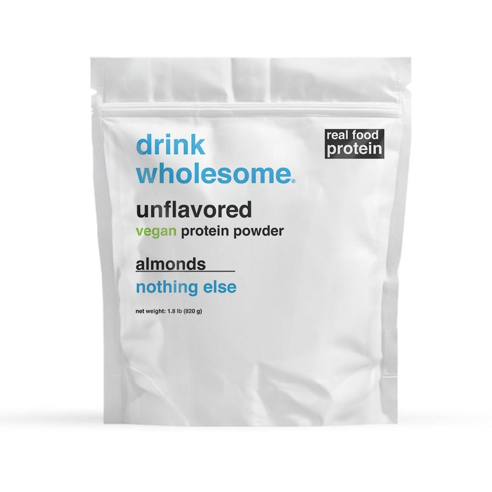 drink wholesome drink wholesome Vegan Unflavored Almond Protein Powder | for Sensitive Stomachs | Gut Friendly | No Artificial Sweeteners | No Sucralose | No Stevia | Low Sodium | Paleo | Safe for Kids & Seniors