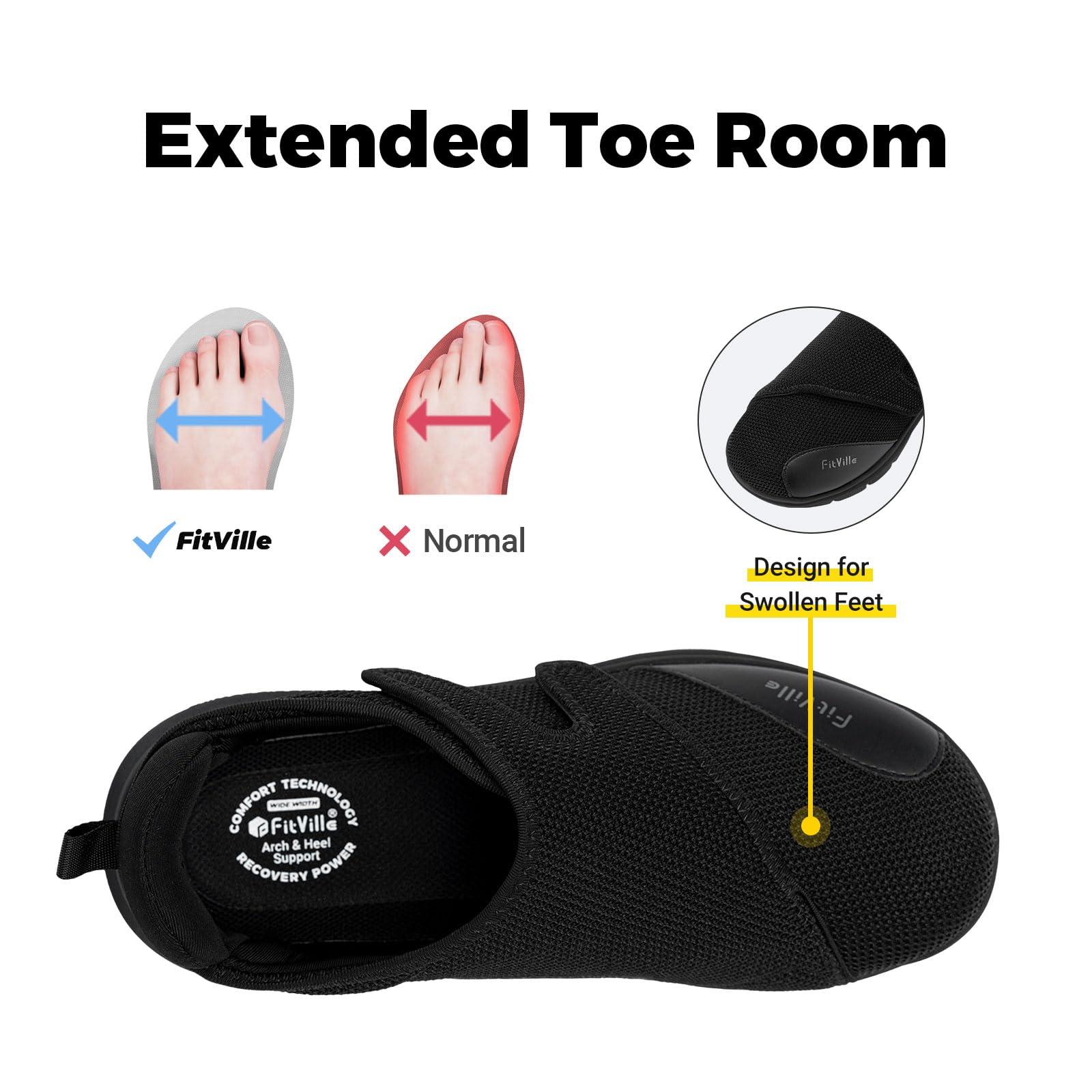 FitVille FitVille Diabetic Shoes for Men Extra Wide Width Orthopedic Slip-on Shoes Adjustable Closure Walking Sneakers with Arch Support Cushioning Therapeutic for Swollen Feet (10.5 X-Wide, Black)