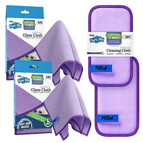 persik persik Pure-Sky Ultra-Microfiber Cleaning Cloth Streak Free - JUST ADD Water No Detergents Needed - Includes Window and Glass Cleaning Towel Pack of 2 + Eyeglasses Cleaning Cloth Pack of 2