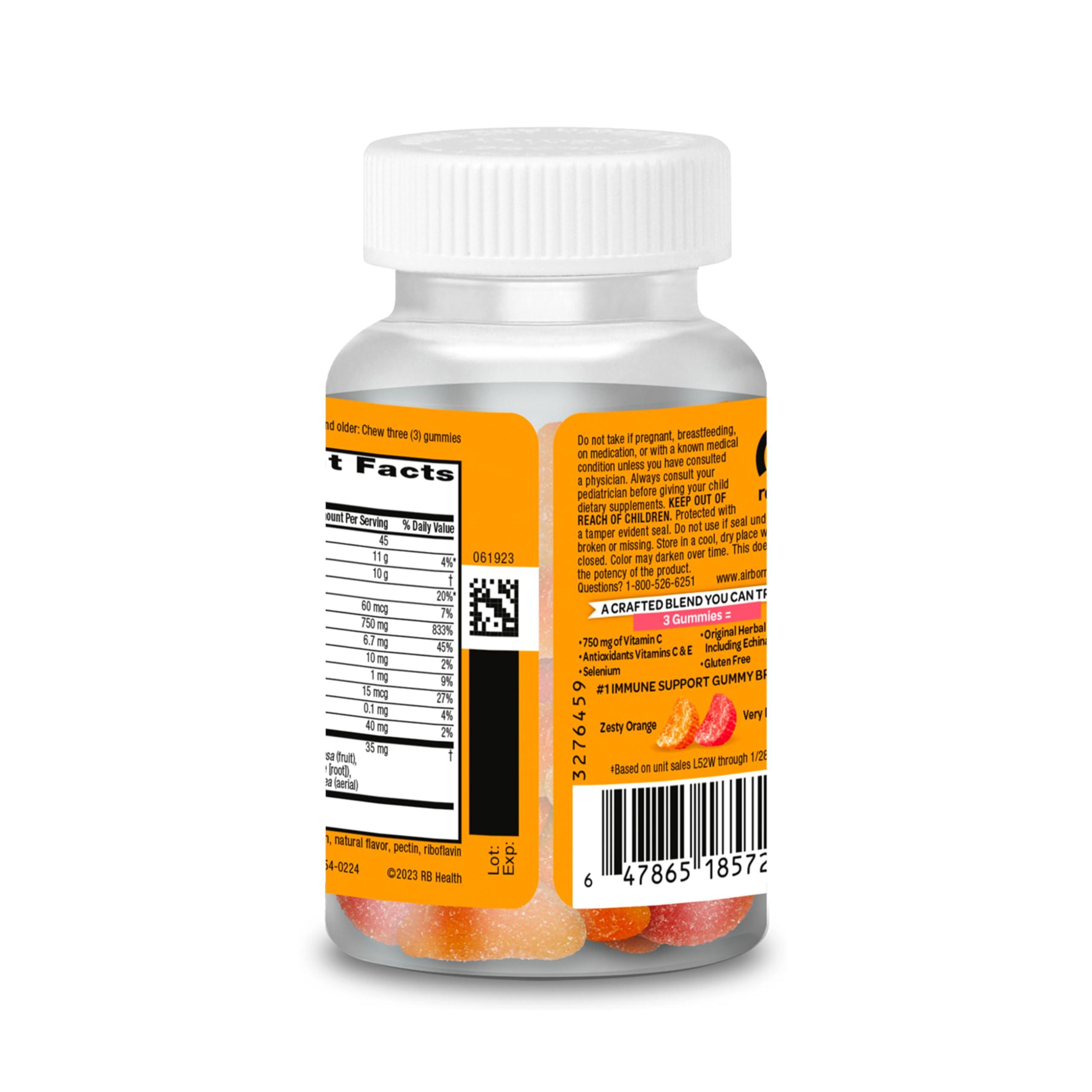 Airborne Airborne 750mg Vitamin C Gummies For Adults, Immune Support Supplement with Powerful Antioxidants Vitamins A C & E - 21 Gummies, Assorted Fruit Flavor