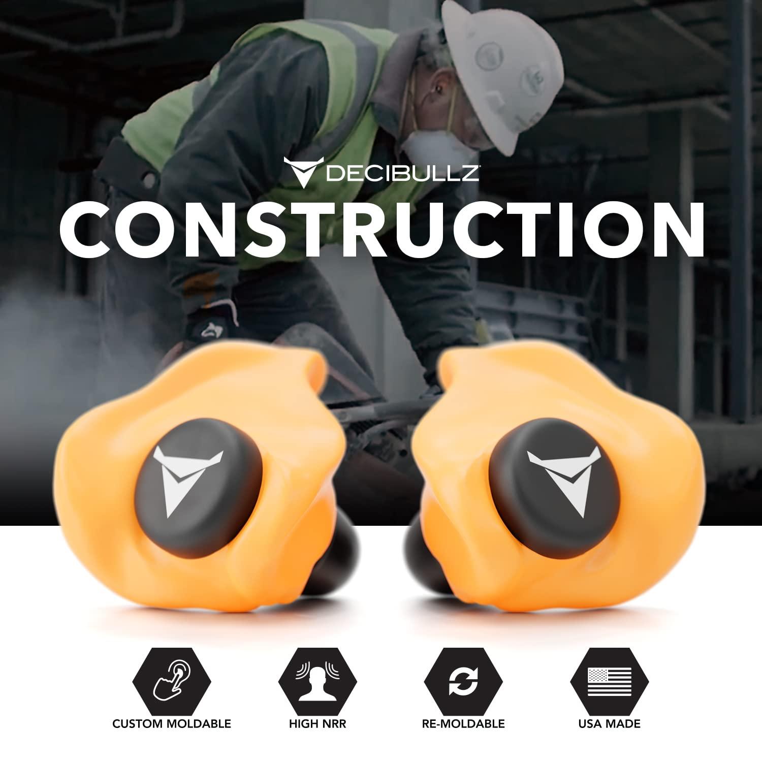 Decibullz Decibullz - Custom Molded Earplugs, 31dB Highest NRR, Comfortable Hearing Protection for Shooting, Travel, Swimming, Work and Concerts (Orange)