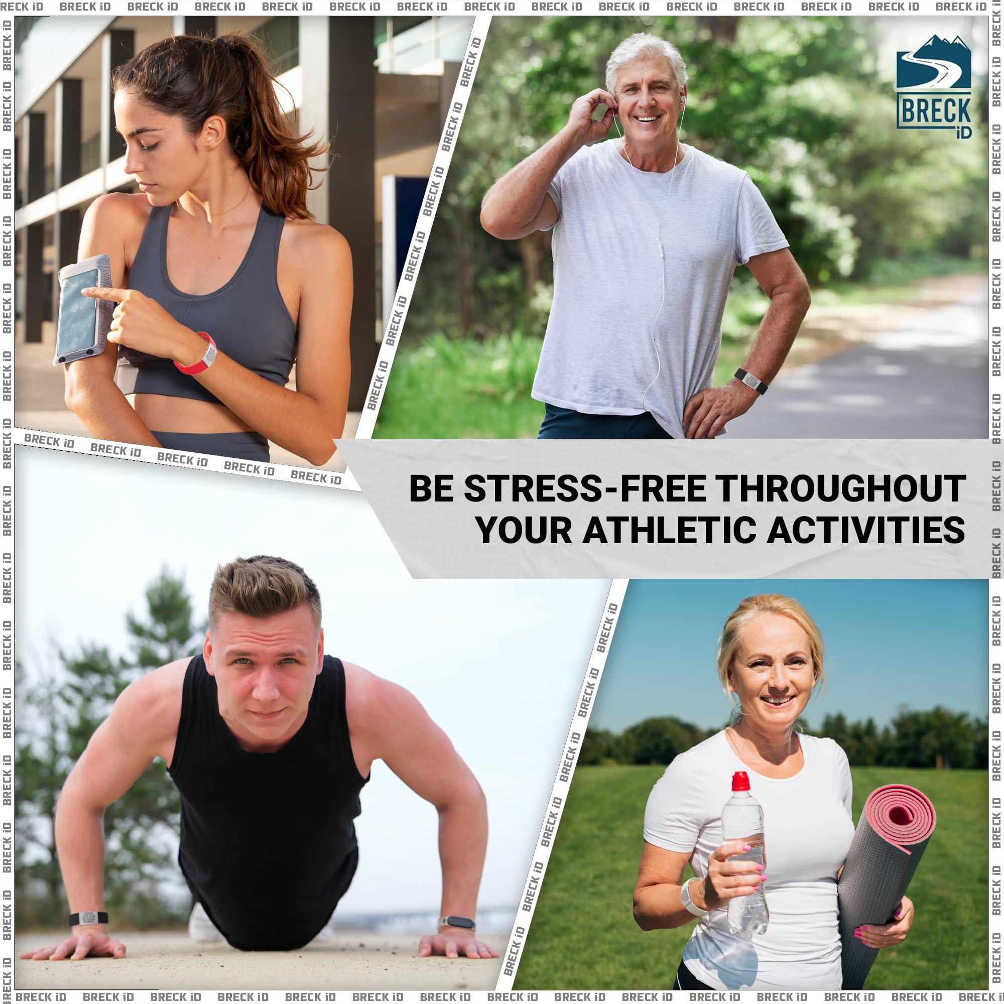 BRECK iD Sleek Wrist ID 22g Silicone Medical Bracelet, 1 Size Adjustable 6\"-8\" - Pin & Tuck Style Wristband, Bracelets for Men & Women, Road ID & Emergency ID Bracelet & Free Engraving