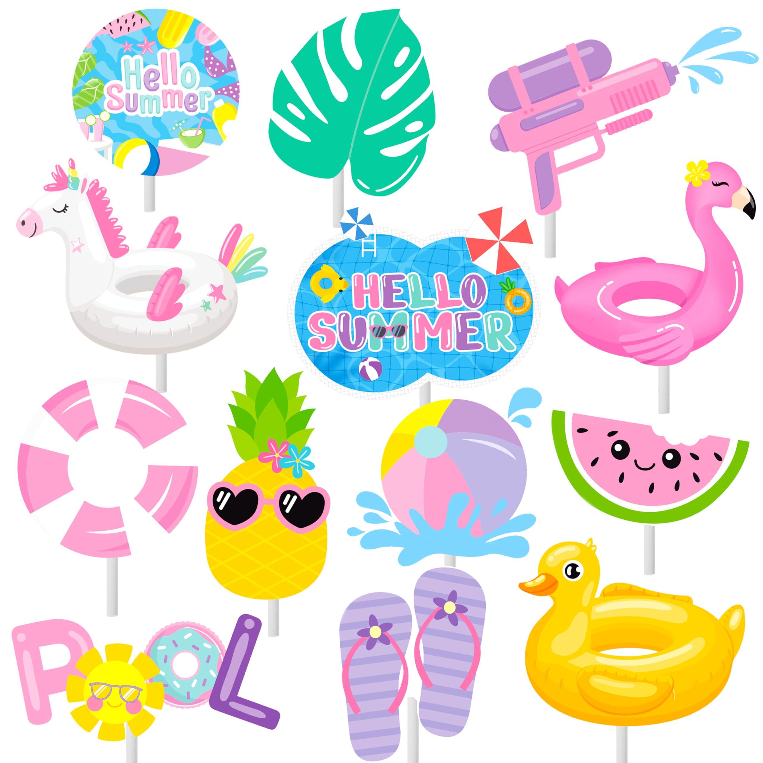 C L cooper life 36Pcs Summer Pool Cupcake Toppers Pool Party Decorations Swimming Pool Cupcake Toppers Water Pool Themed Birthday Cake Picks for Swimming Baby Shower Party Supplies