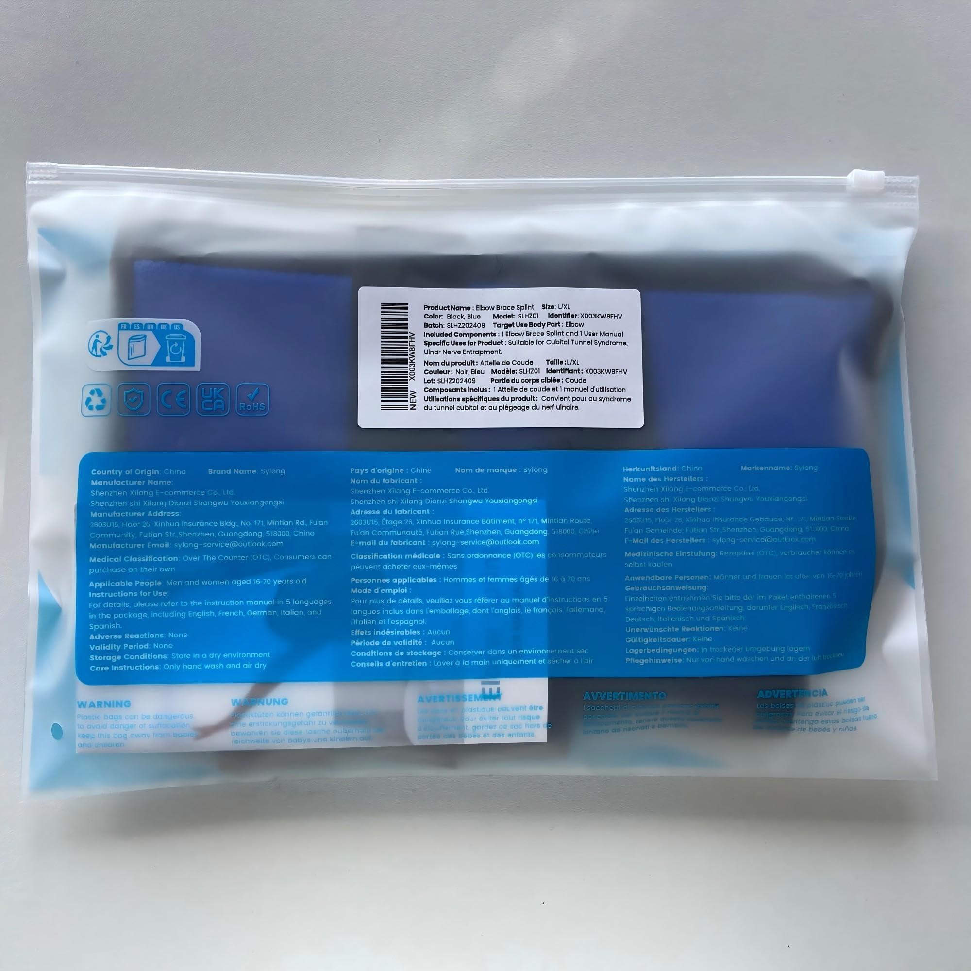 Sylong Elbow Brace for Ulnar Nerve Entrapment Cubital Tunnel Syndrome for Women and Men, Arm Splint Left & Right Elbow Support Immobiliser for Straighten Arms to prevent Elbow Bending While Sleeping - L/XL