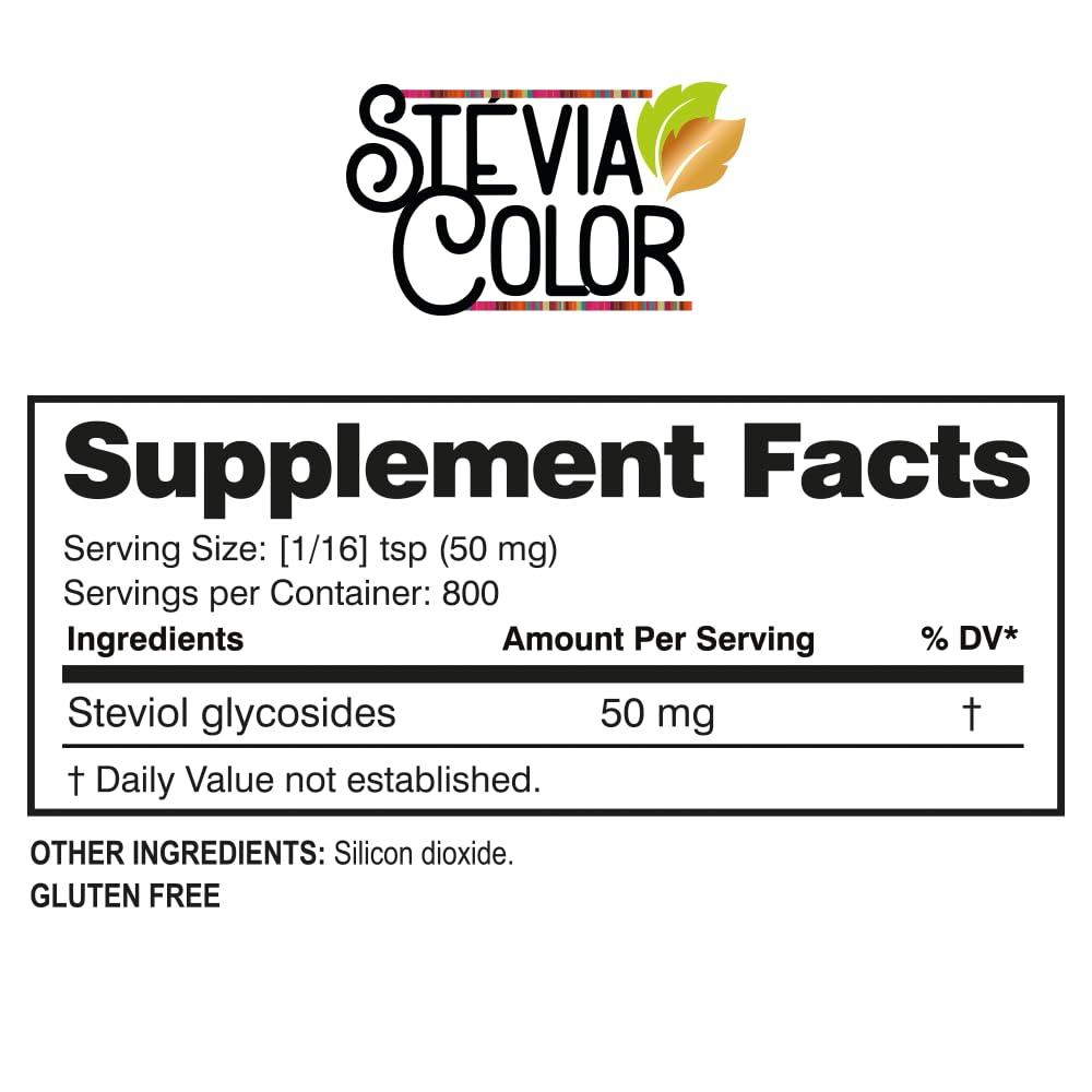 COLOR ANDINA FOOD COLOR ANDINA | Stevia Powder 100% Pure & Natural | No Aftertaste - Stevia Green Leaf Extract, Zero Calorie Stevia, No Artificial Sweetener | 800 servings | 1.4 OZ