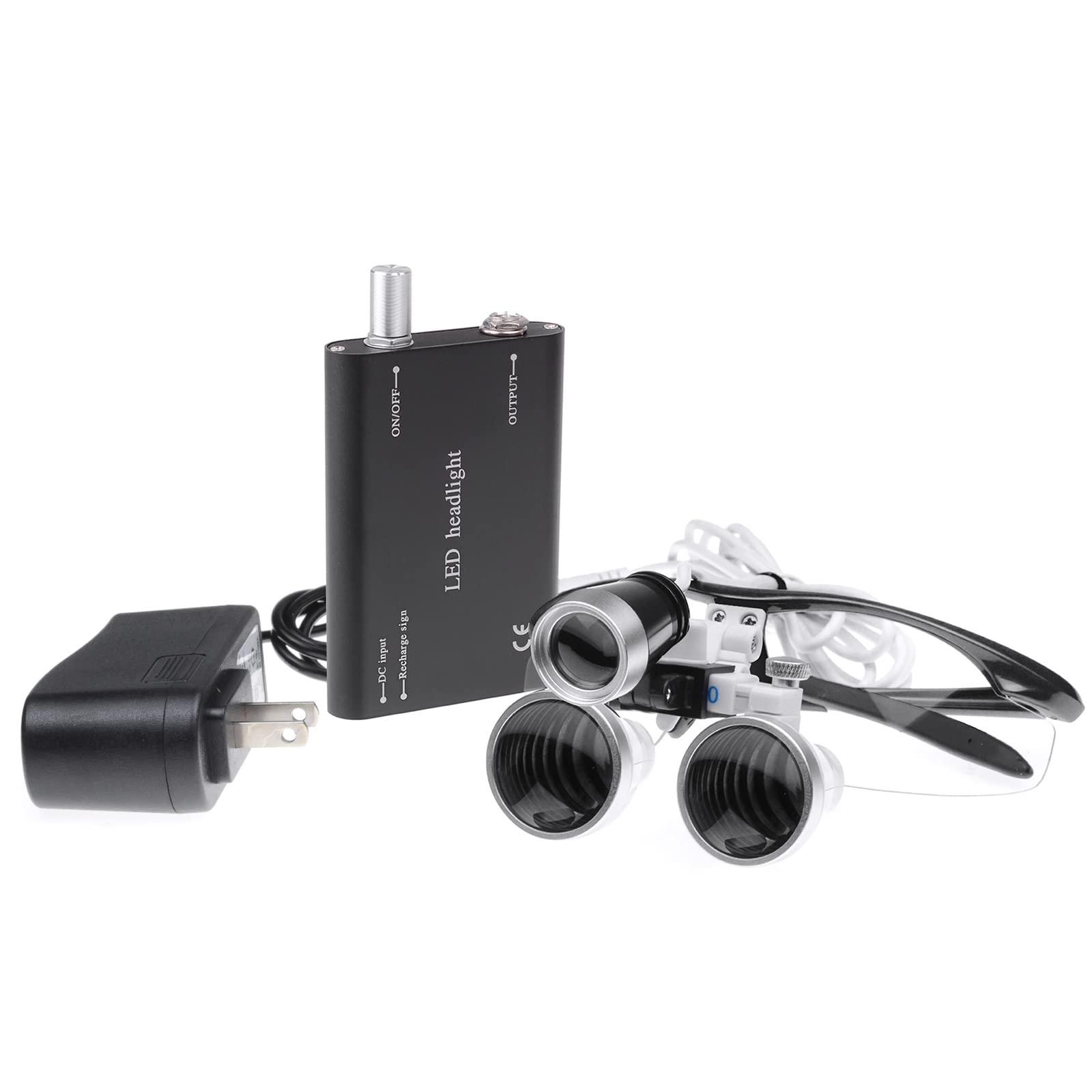 NSKI 3.5X420mm Bonicular Loupes Magnifier with 3W Operation Head Lamp Aluminum Box (Black)