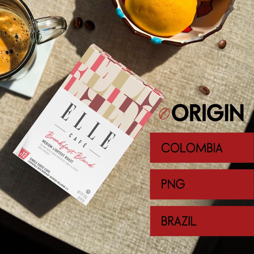 ELLE ELLE Caf Breakfast Blend K-Cup Coffee Pods - 12 Count - 100% Arabica Coffee, Flavor Medium Light Roast - Single-Serve Coffee Pods, Compatible with Keurig Coffee Machines