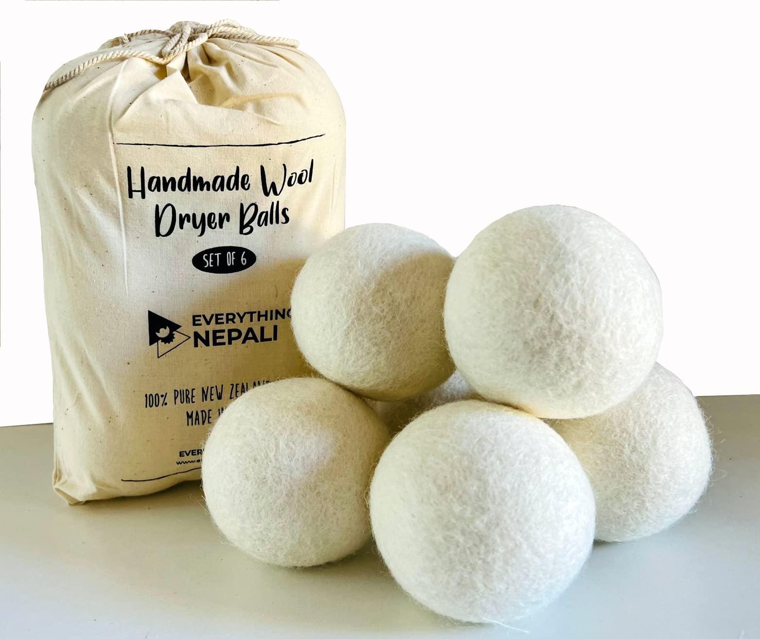 Everything Nepali Laundry Wool Dryer Balls 6 Pack - Premium Natural Organic, Chemical Free, Reusable, Anti Static, Reduces Clothing Wrinkles and Saves Drying Time