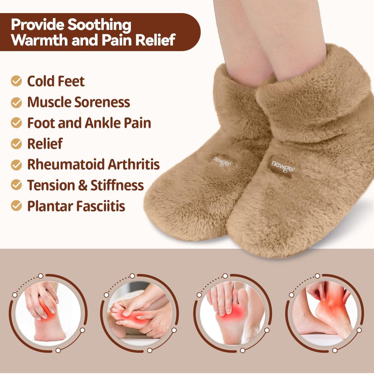 NEWGO NEWGO Microwaveable Booties Foot Warmers Aching Feet Relief, Heating Pad for Foot Heated Slippers for Cold Feet, Achilles Tendinitis, Plantar Fasciitis, Muscle Soreness, Ankle Pain Relief - Brown
