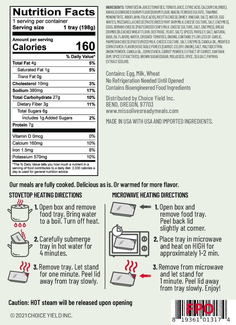 MISS OLIVE'S Miss Olive\'s Variety Pack Microwavable Ready to Eat Lower Sodium Ready Meals (Bundle of 6)-1 of each flavor