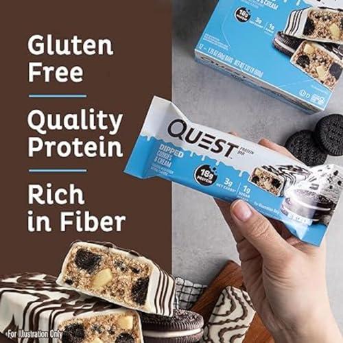 Quest Nutrition Quest Caramel Chocolate Chunk & Dipped Cookies & Cream Protein Bars Bundle, High Protein, Low Carb, Gluten Free, Keto Friendly, 12 Count (2 Packs of 12 Count Bars)