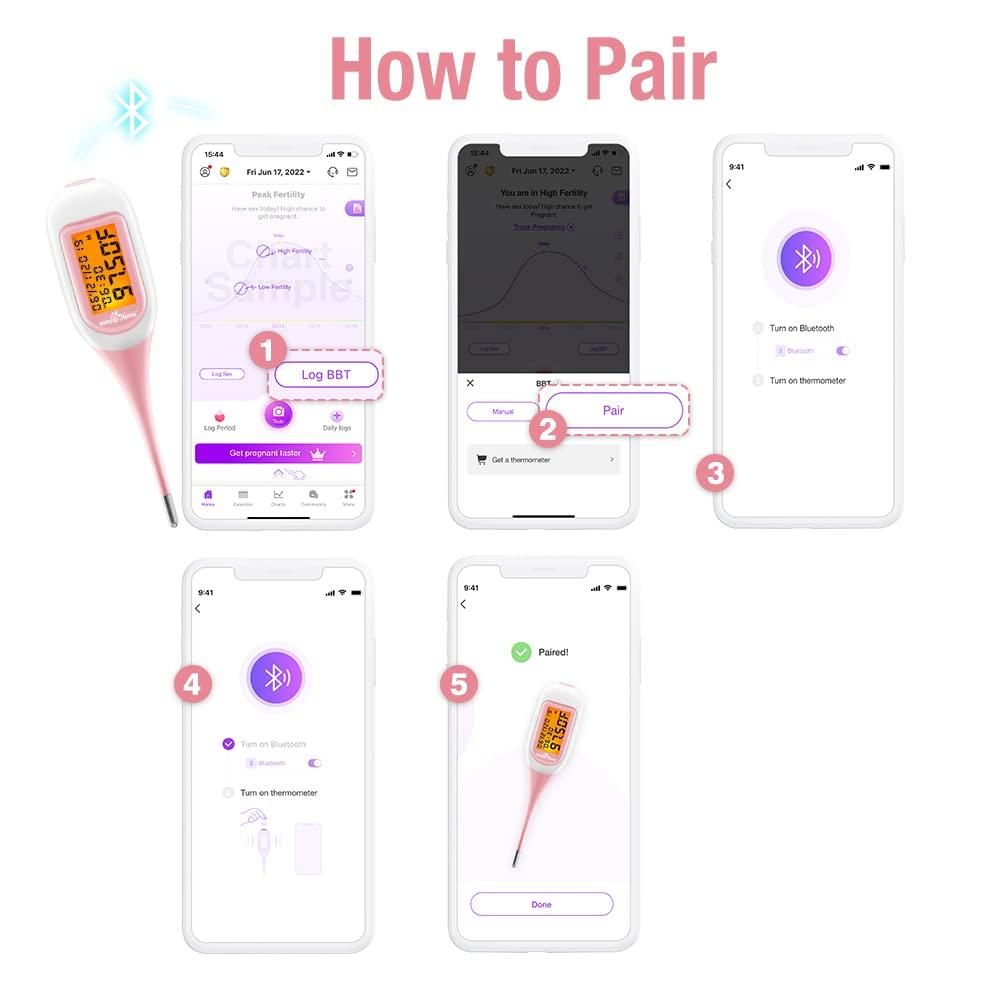 Easy@Home Easy@Home Smart Basal Thermometer, Large Screen and Backlit, FSA Eligible, Period Tracker with Premom(iOS & Android) - Auto BBT Sync, Charting, Coverline & Accurate Fertility Prediction EBT-300