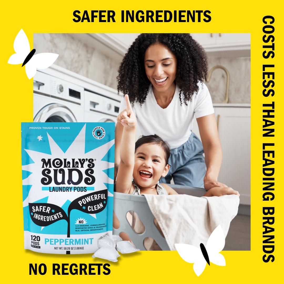 Molly's Suds Molly's Suds Laundry Detergent Pods | Natural Detergent for Sensitive Skin | Ultra Concentrated and Stain Fighting | Peppermint - 60 Count