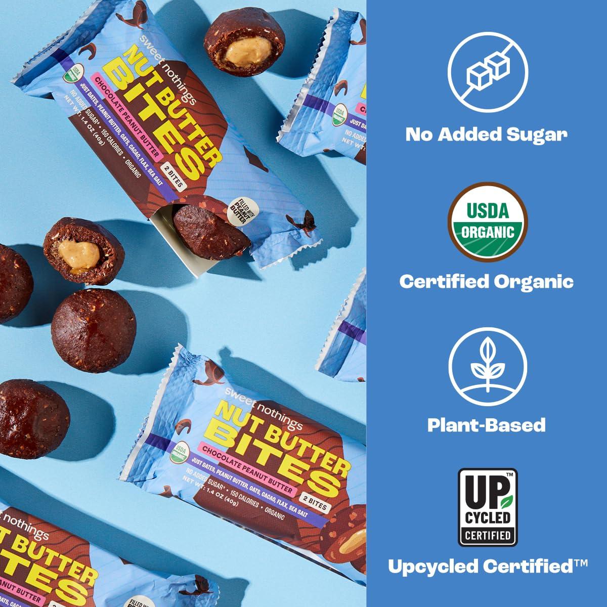 Sweet Nothings Sweet Nothings, Chocolate, USDA Organic Nut Butter Bites Protein Bar, Nut & Date Snack, Filled with Peanut Butter, 12-2 Bite Value Packs - No Added Sugar, Plant Based, Vegan, Only 7 Ingredients
