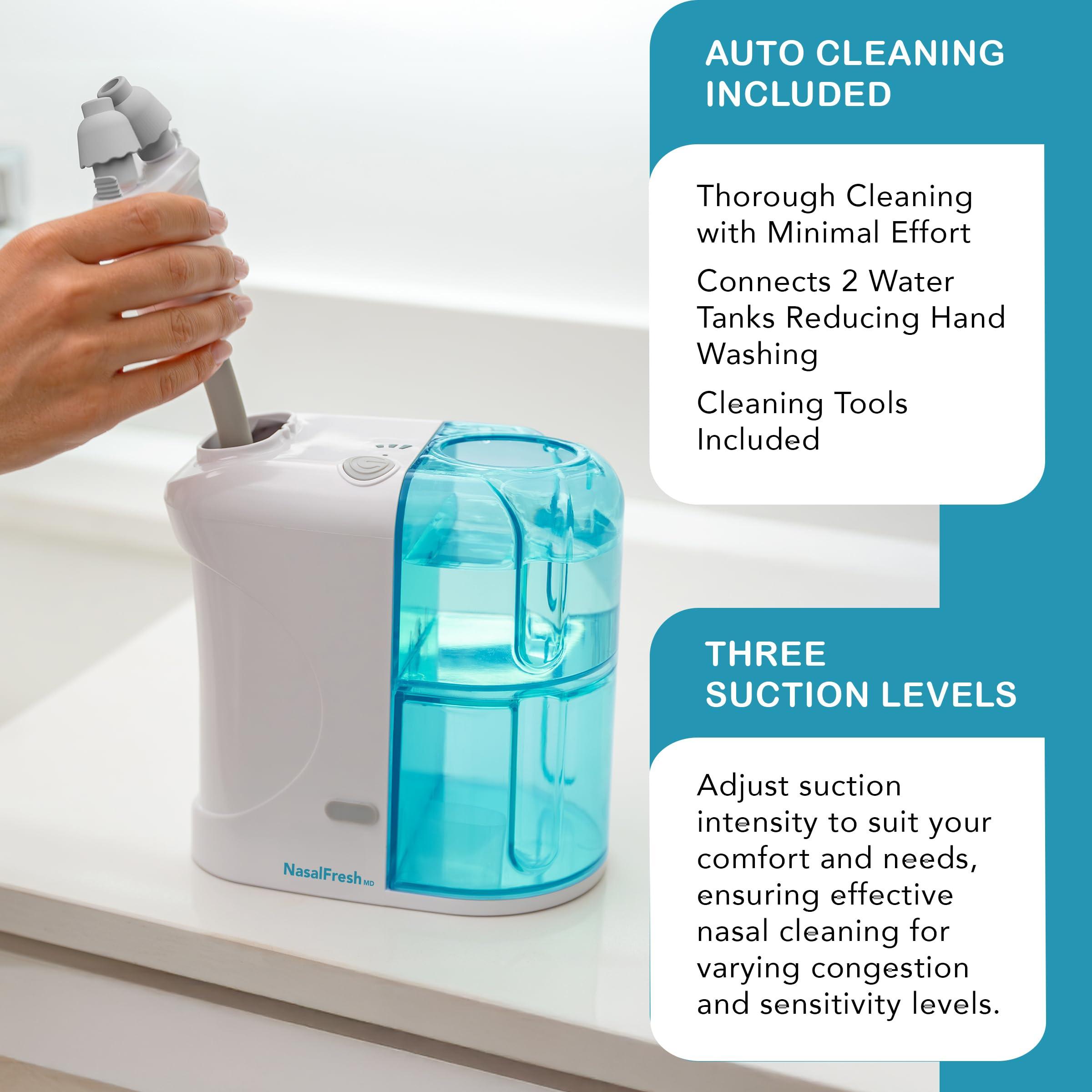 SPA SCIENCES NASALFRESH MD - Dual Powered Nasal Irrigation System Nasal Rinse and Wash - Sinus Decongestant Relief System w/ 30 Saline Packets - Rechargeable - Snoring Remedy