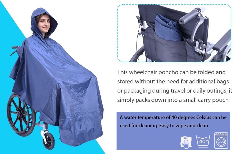 Fonakei Fonakei Wheelchair Poncho Wheelchair Covers Waterproof with Reflective Strips Rain Ponchos for Adults Reusable, Adjustable Hood,Secure Buckle Straps Black Electric Wheelchair Accessories (Navy Blue)