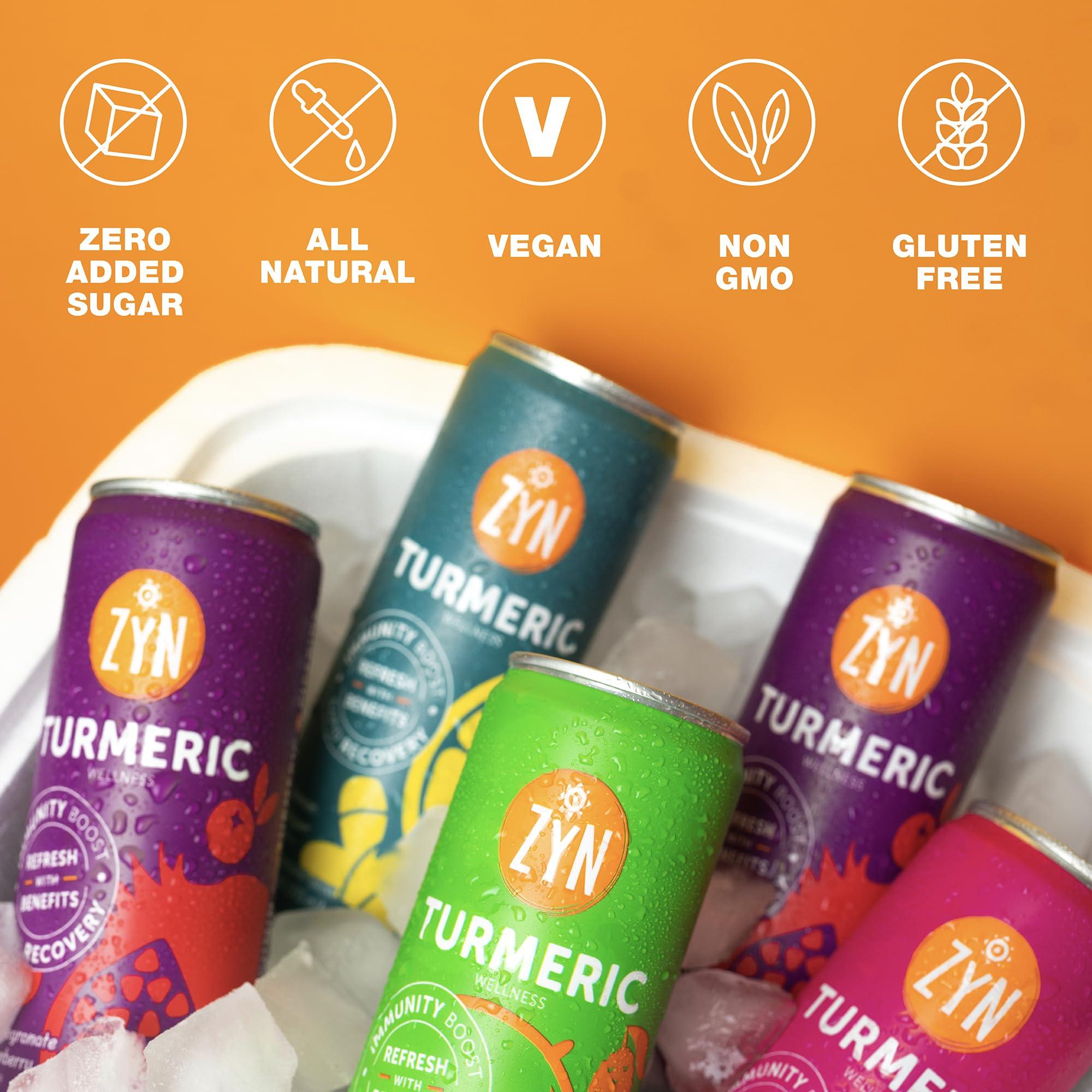 ZYN Turmeric Antioxidant Energy Drink by ZYN | 6 Pack | Mango Lychee | Low Calorie & No Added Sugar | Energy Turmeric Drinks for Inflammation Turmeric Drinks with Curcumin, Piperine, Vitamin C & Zinc | Plant-Based Formula