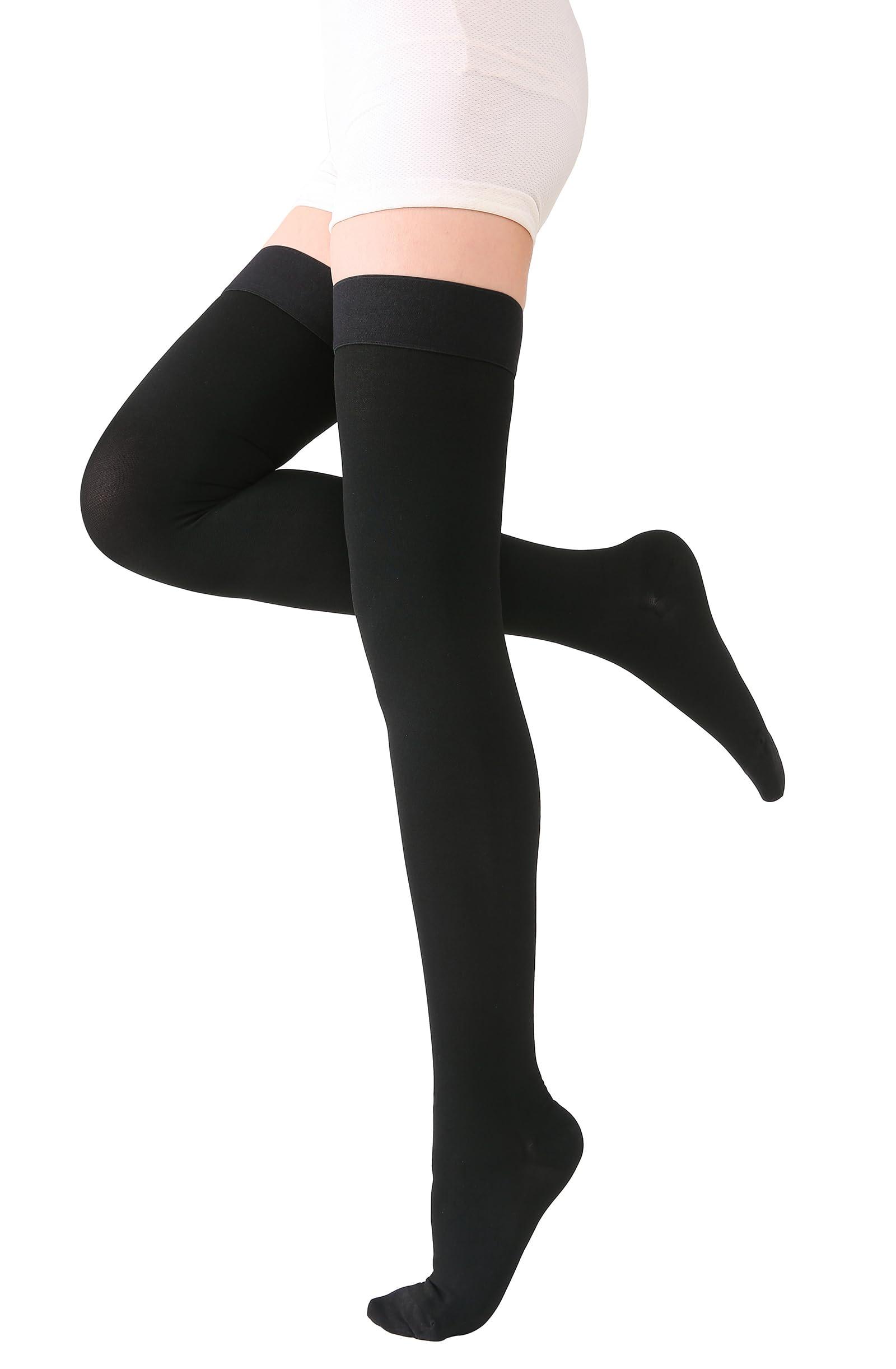 TOFLY TOFLY Medical Thigh High Compression Stockings for Women & Men, Closed Toe, Opaque, Firm 20-30mmHg Graduated Compression Socks with Silicone Band, Support for Varicose Veins, Edema, Travel,Black M