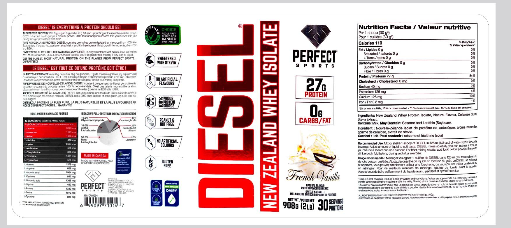 PERFECT SPORTS PERFECT Sports Diesel 100% New Zealand Whey Isolate - 2lbs French Vanilla