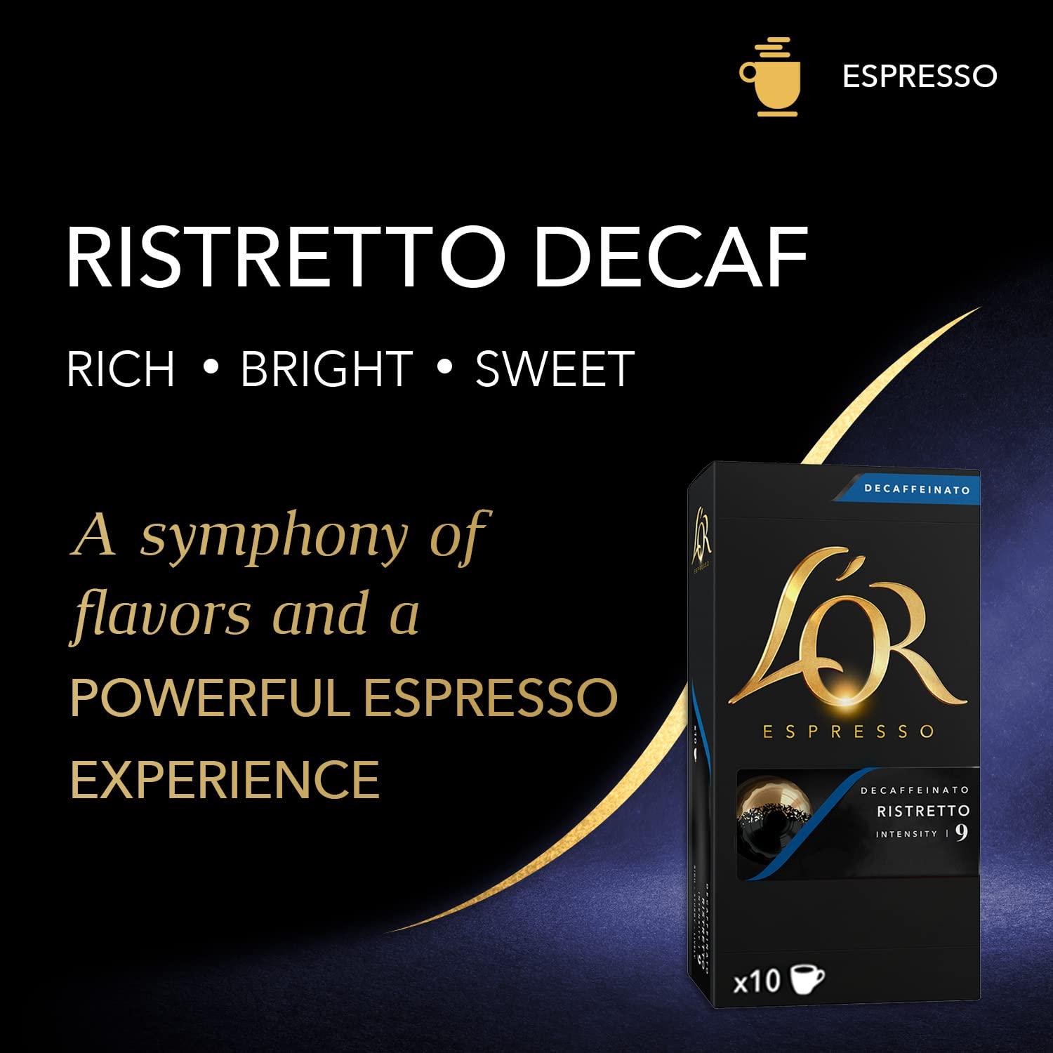 L'OR L'OR DECAF Espresso Capsules, 100 Count DECAF Ristretto, Single-Serve Aluminum Coffee Capsules Compatible with the L'OR BARISTA System & Nespresso Original Machines