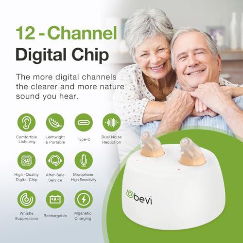 BEVI BEVI Rechargeable Hearing Aids for Adults Seniors, OTC Hearing Aids for Adults Seniors Rechargeable with Noise Cancelling, Invisible Hearing Aid Beige