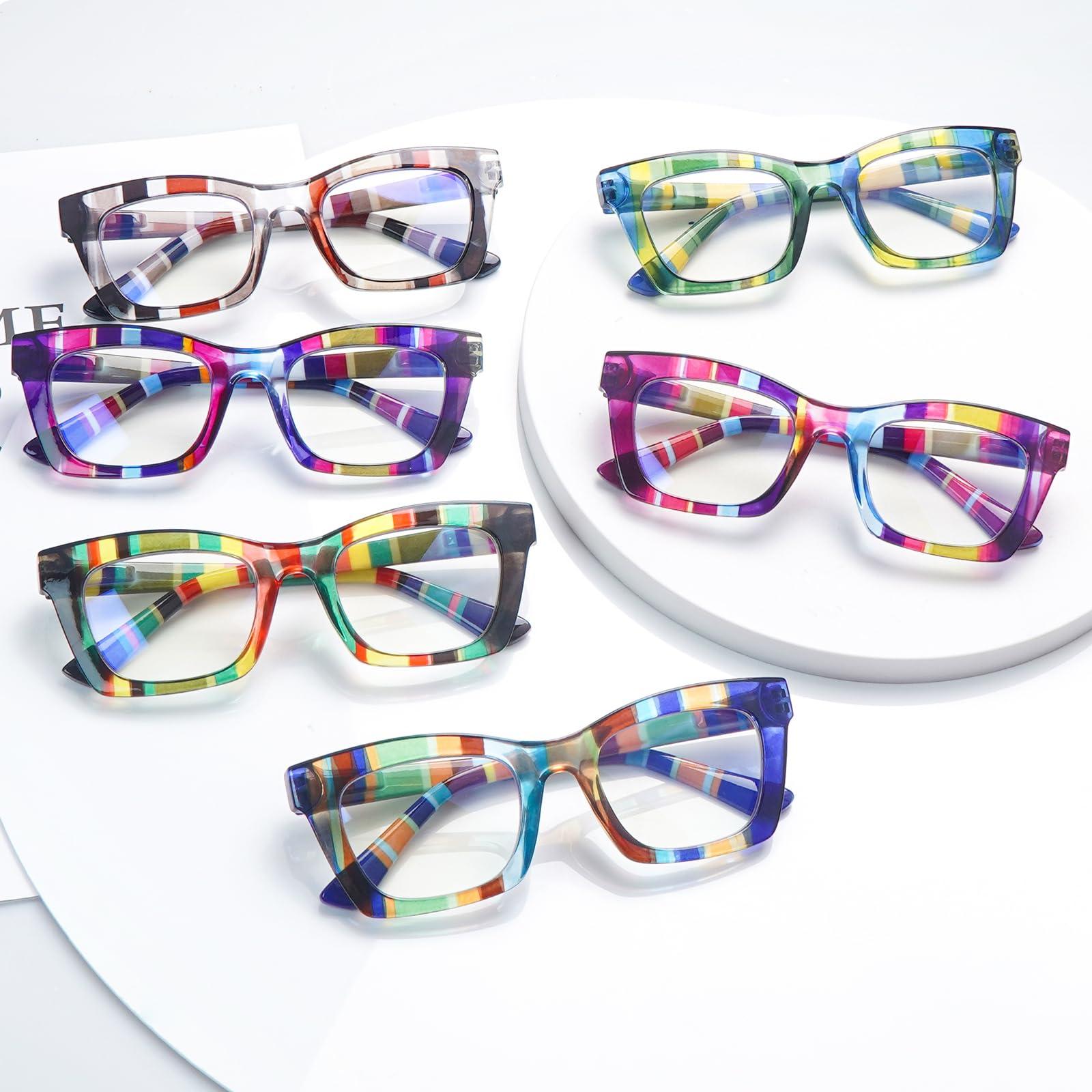 SIGVAN SIGVAN 6 Pack Oprah Style Reading Glasses Blue Light Blocking Square Computer Spring Hinge Readers for Women (6 Mix-1, 1.5, multiplier_x)
